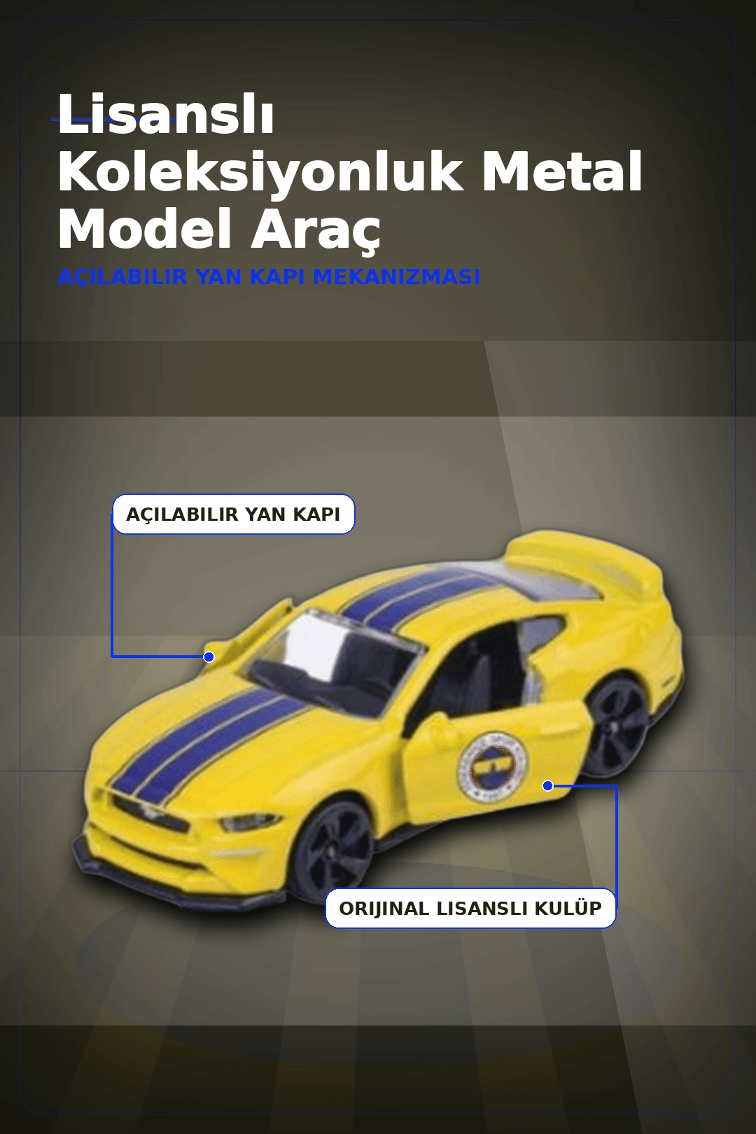 1 Adet Sarı-Lacivert 1:64 Die-Cast Metal Model Araba 7.5 cm Fenerbahçe Koleksiyon BX-313390