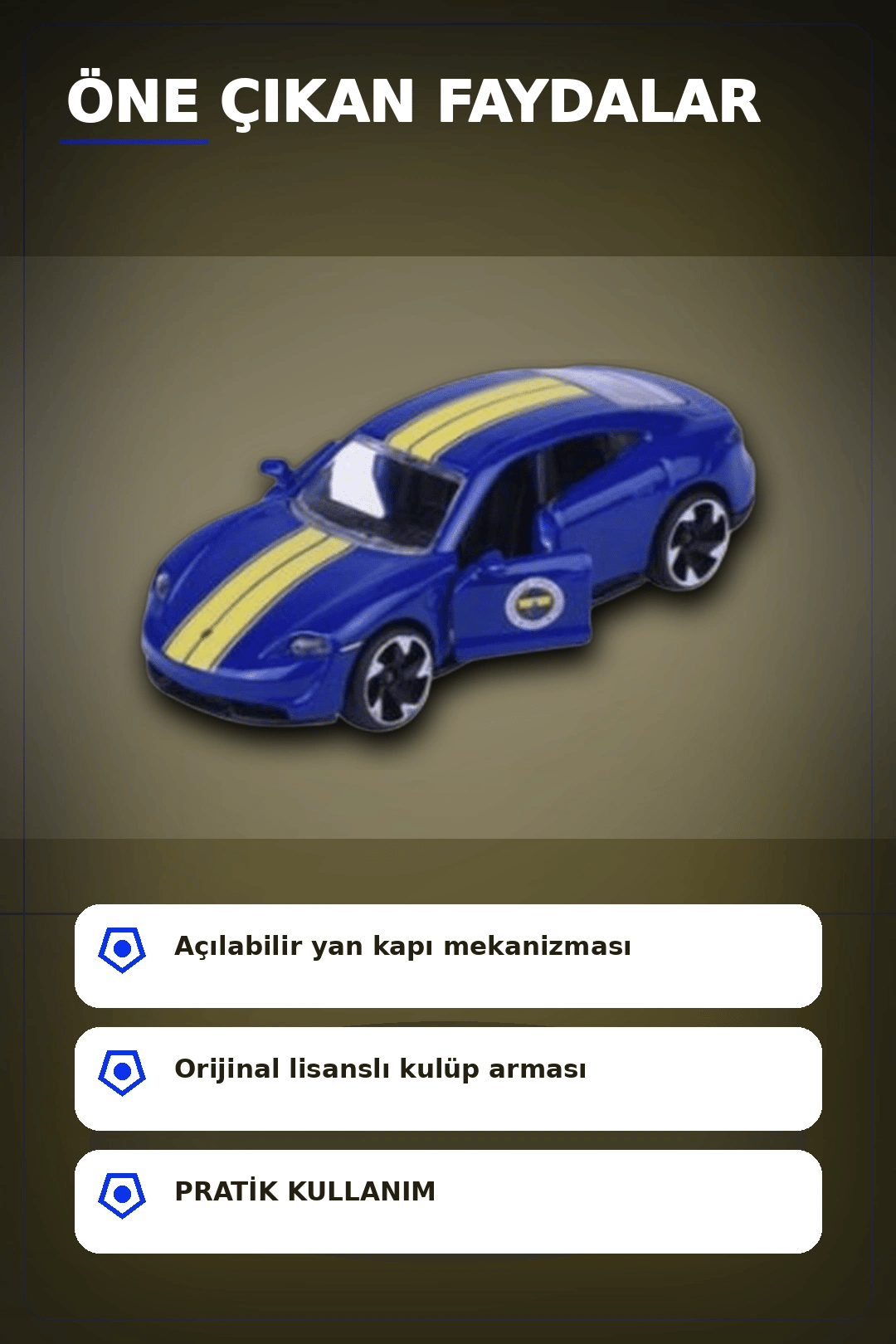1 Adet Sarı-Lacivert 1:64 Die-Cast Metal Model Araba 7.5 cm Fenerbahçe Koleksiyon BX-313390