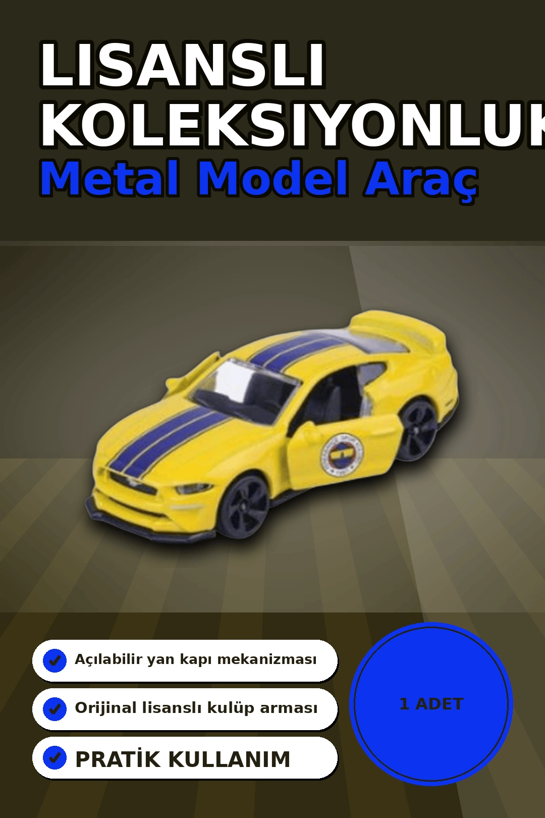 1 Adet Sarı-Lacivert 1:64 Die-Cast Metal Model Araba 7.5 cm Fenerbahçe Koleksiyon BX-313390