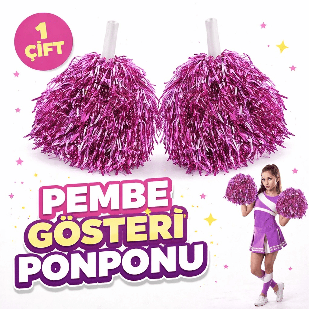 1 Çift ( 2 Adet ) Pembe Renk 23 Nisan 19 Mayıs 29 Ekim Okul Gösteri Ponponları Ekstra Dolgun Bx40