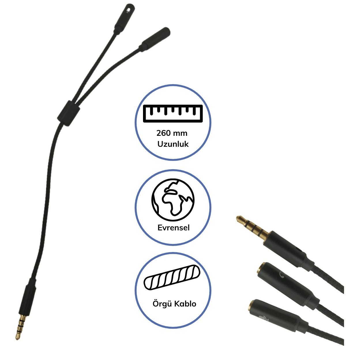 1 Erkek 2 Dişi 3.5 Mm Kulaklık Ve Mikrofon Ayırıcı Çoklayıcı Aux Kablo Bx40