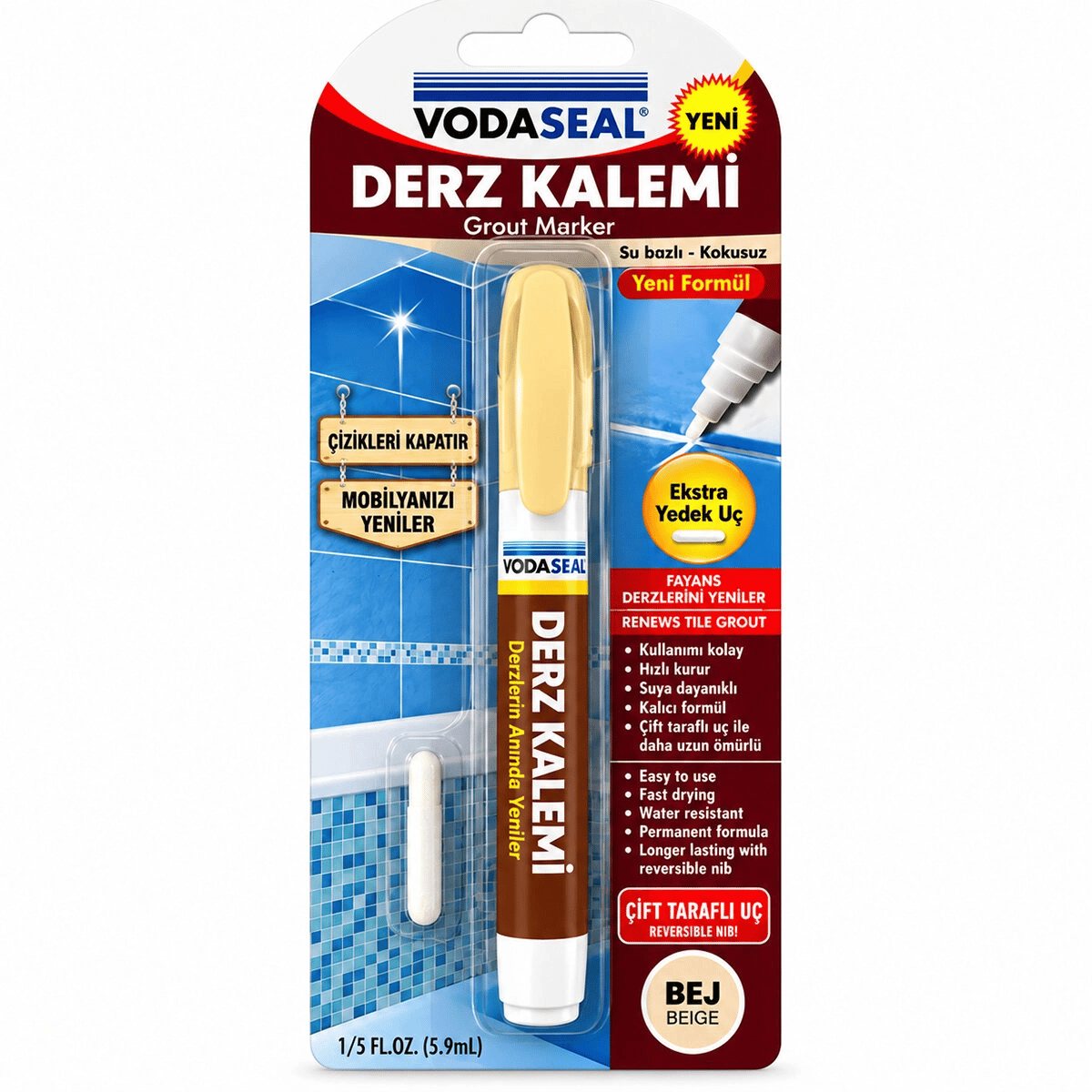 10 Adet Bej Derz Kalemi Su Bazlı - Kokusuz Yedek Uç Bx40