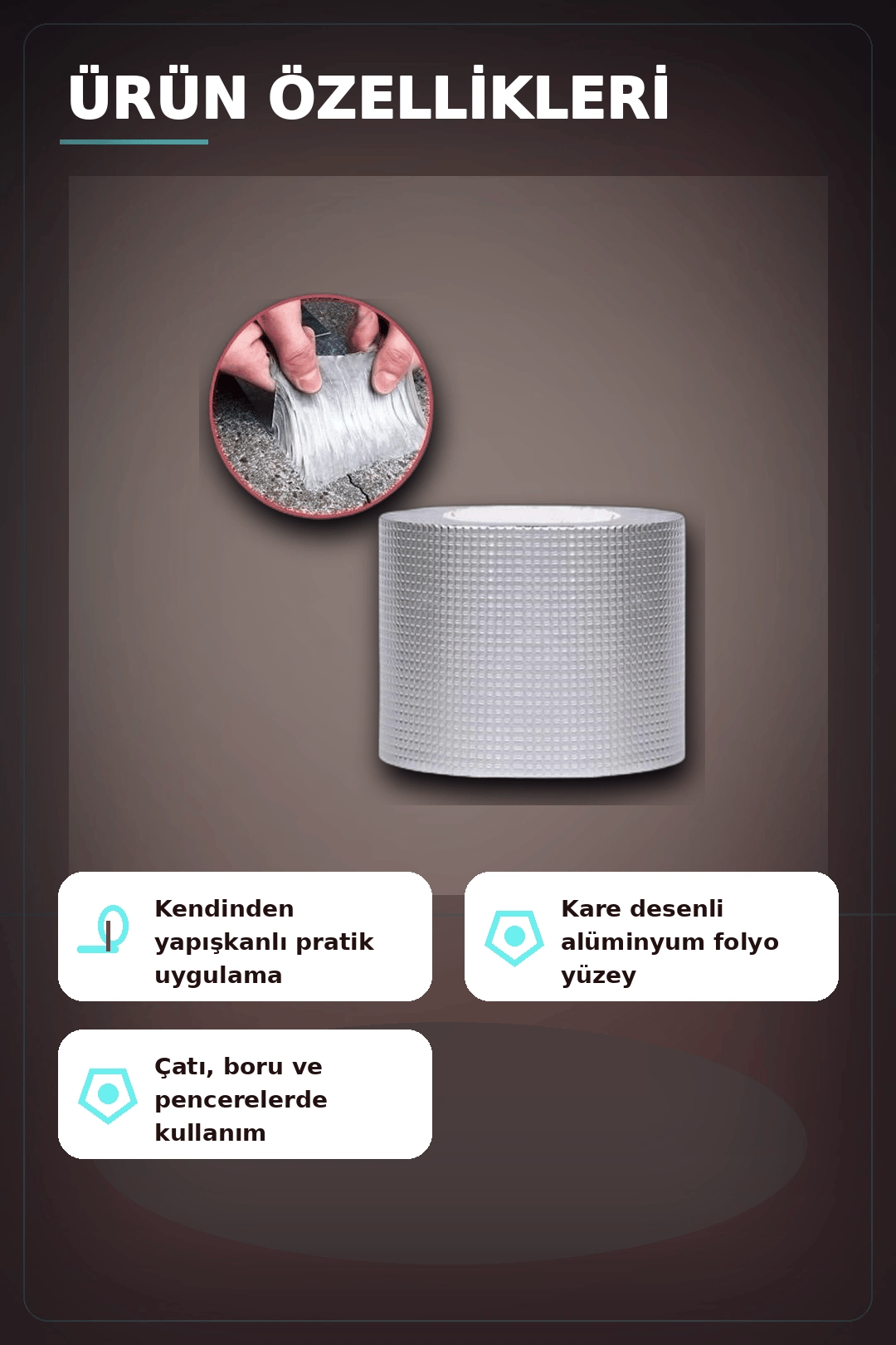 10 cm Genişlik 5 Metre Alüminyum Folyo Kauçuk Sızdırmazlık Bandı - Çatı Boru Duvar Onarım BX-313438