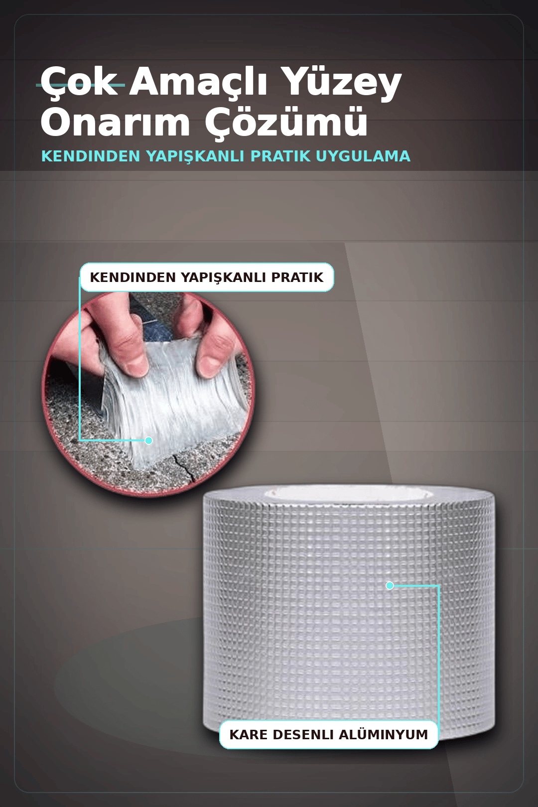 10 cm Genişlik 5 Metre Alüminyum Folyo Kauçuk Sızdırmazlık Bandı - Çatı Boru Duvar Onarım BX-313438