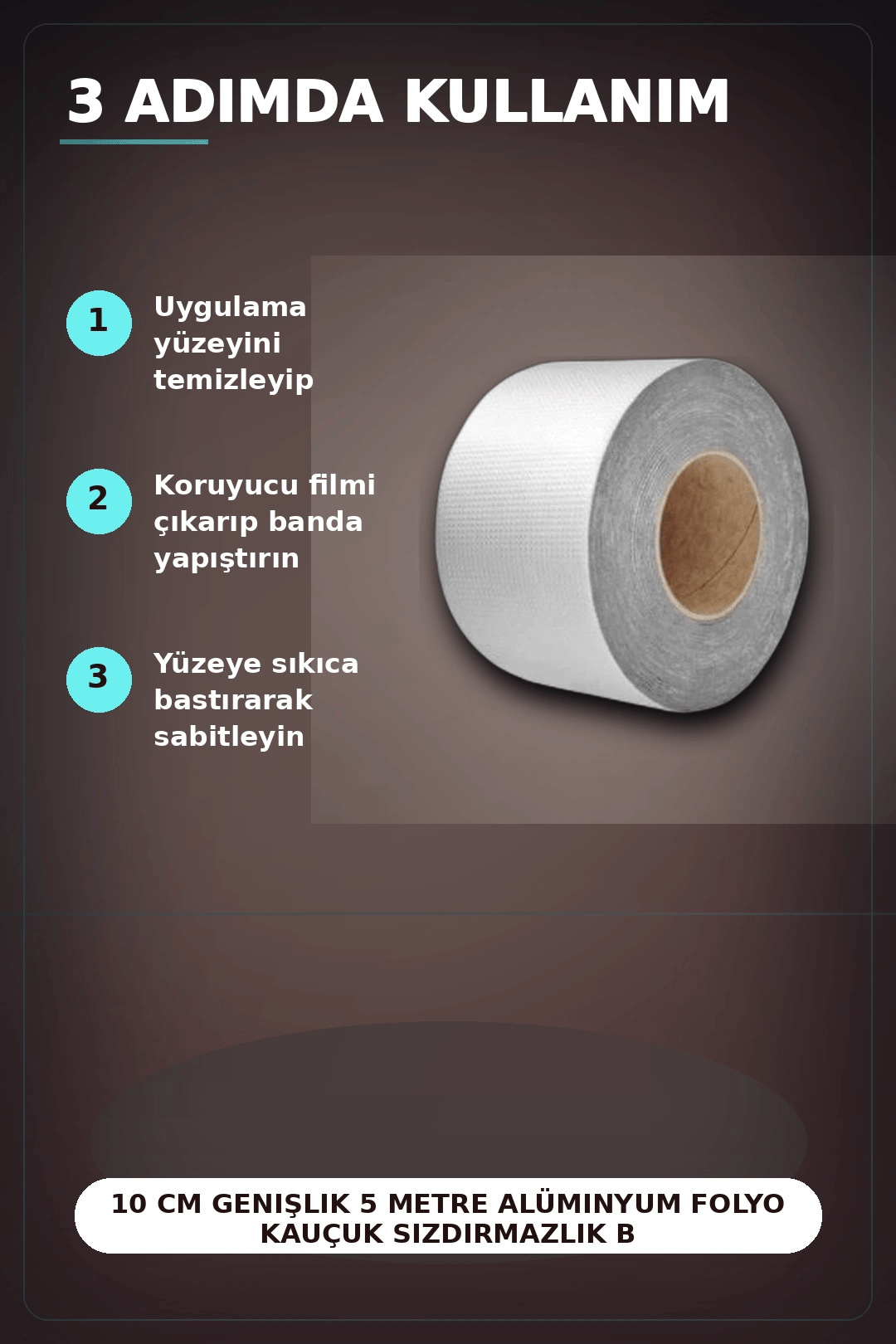 10 cm Genişlik 5 Metre Alüminyum Folyo Kauçuk Sızdırmazlık Bandı - Çatı Boru Duvar Onarım BX-313438