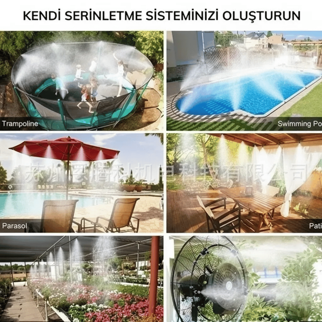 10 Metre Kendin Yap Açık Alan Serinletme Sistemi - Nozzle Başlıklı Bahçe ve Teras Nemlendirme Seti