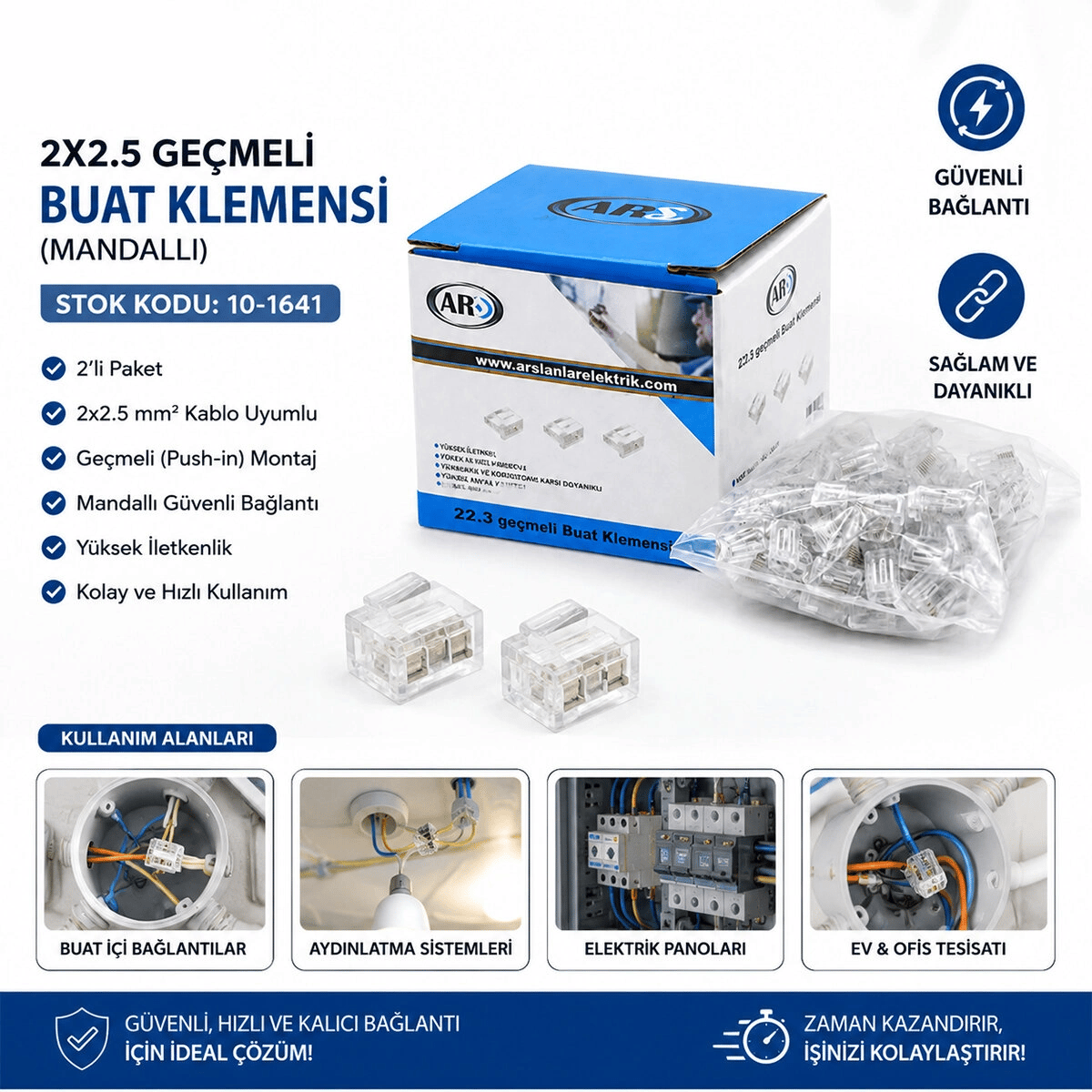 100 Adet 2li 2x2.5 Kablo Geçmeli Mandallı Buat Klemensi Bx40