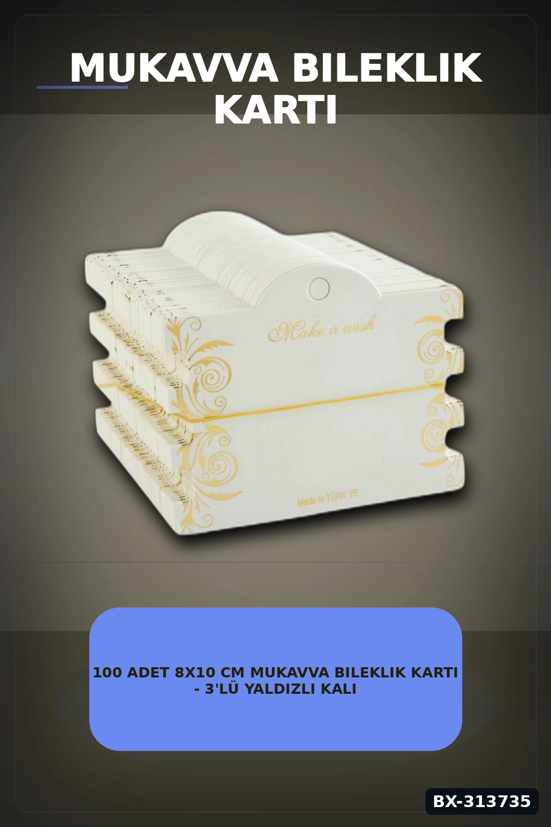 100 Adet 8x10 cm Mukavva Bileklik Kartı - 3'Lü Yaldızlı Kalın, Takı Organizer Aksesuarı BX-313735