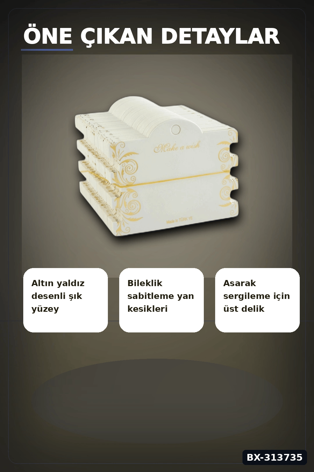100 Adet 8x10 cm Mukavva Bileklik Kartı - 3'Lü Yaldızlı Kalın, Takı Organizer Aksesuarı BX-313735