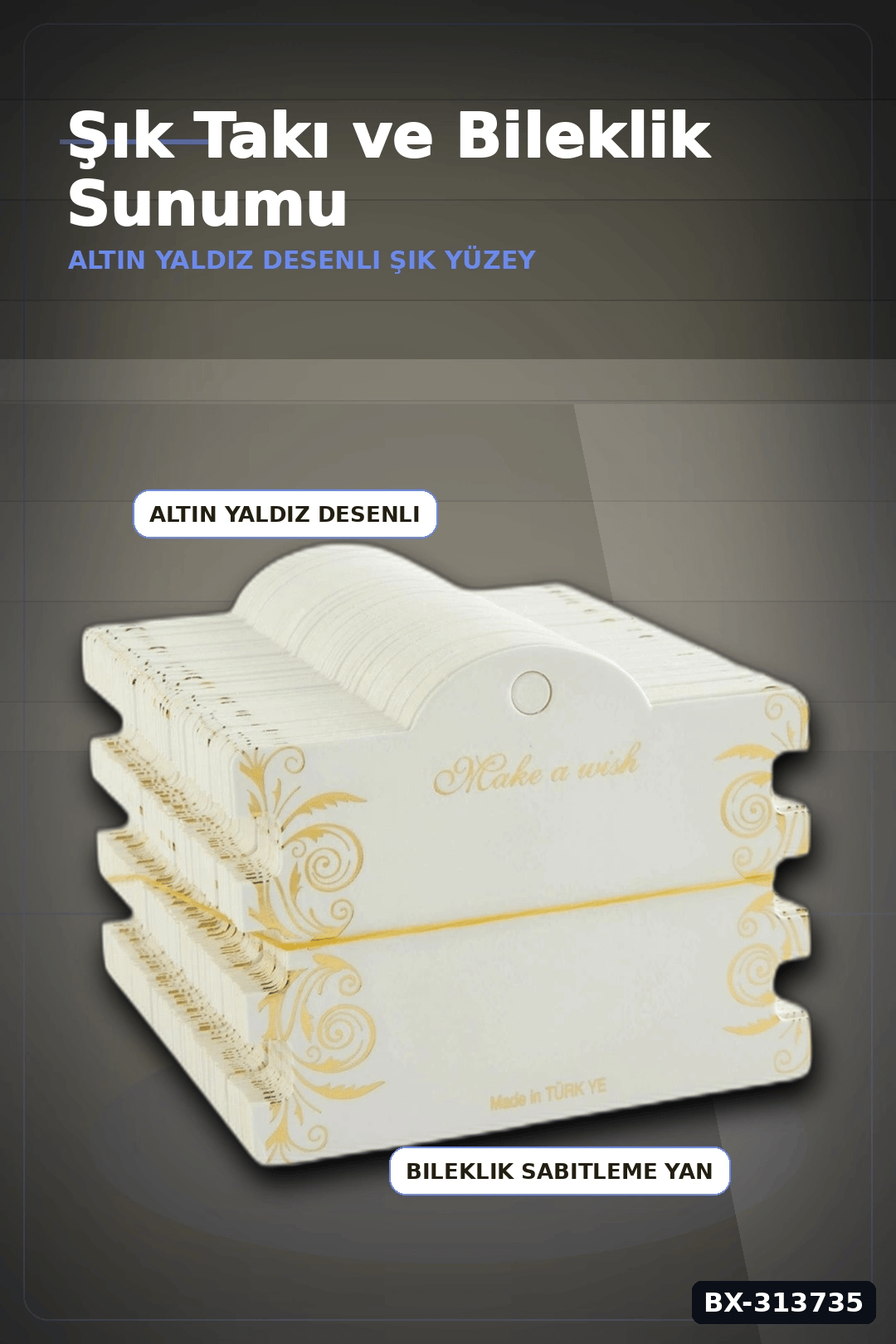 100 Adet 8x10 cm Mukavva Bileklik Kartı - 3'Lü Yaldızlı Kalın, Takı Organizer Aksesuarı BX-313735