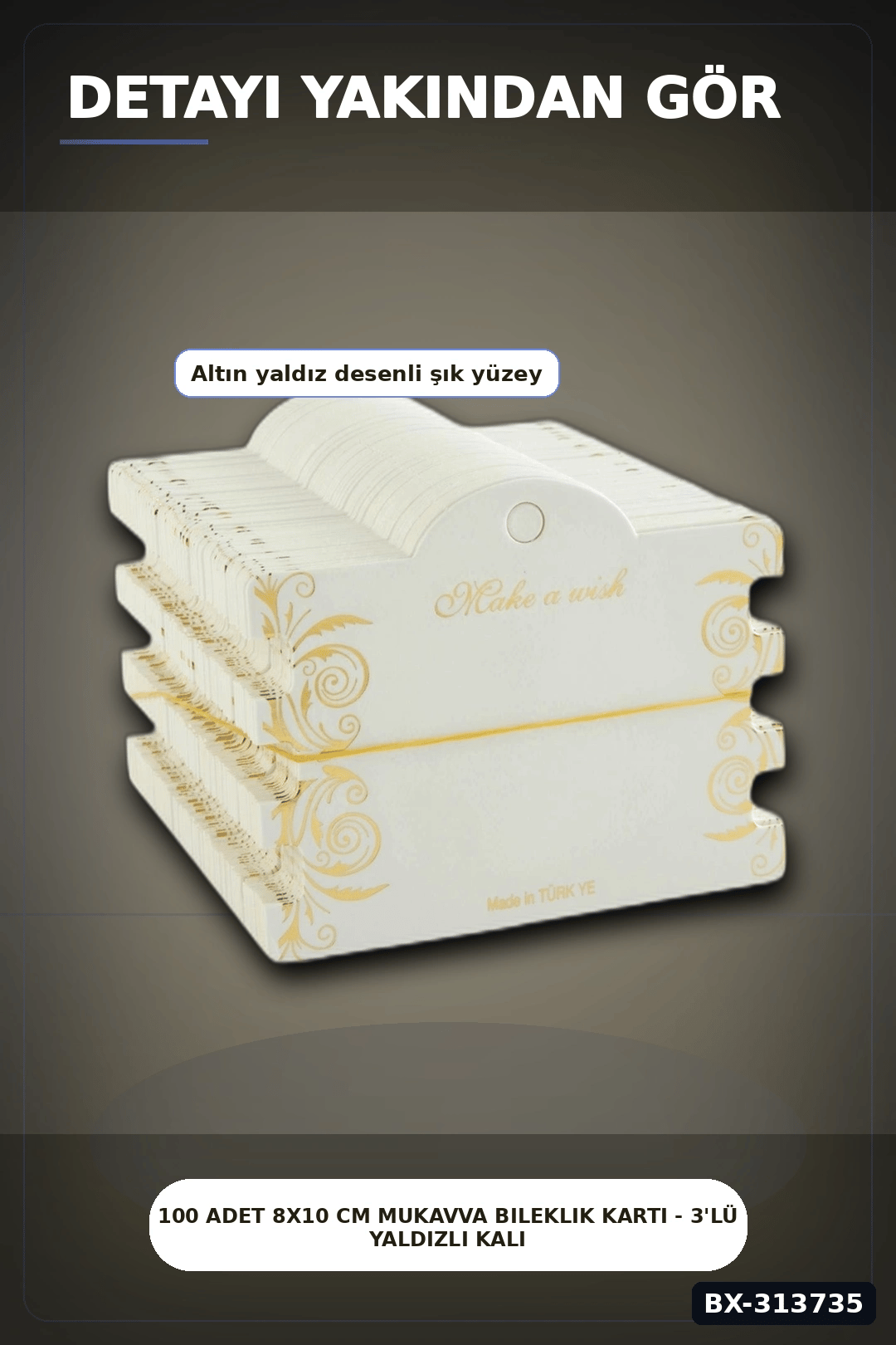 100 Adet 8x10 cm Mukavva Bileklik Kartı - 3'Lü Yaldızlı Kalın, Takı Organizer Aksesuarı BX-313735