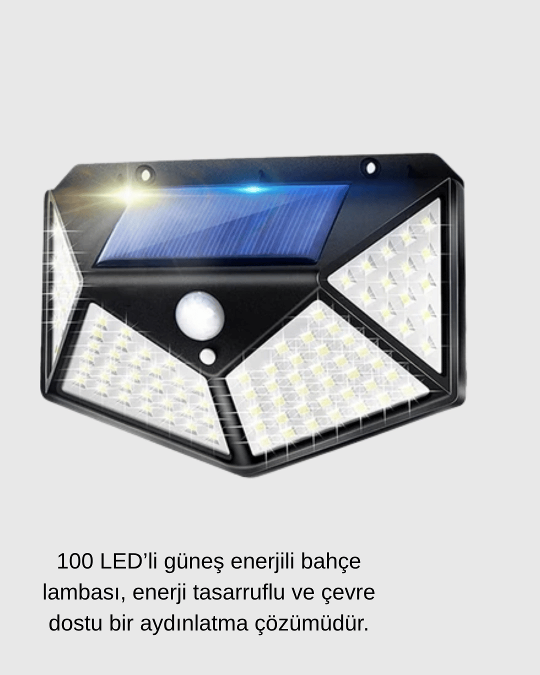 100 LED Güneş Enerjili Bahçe Lambası – PIR Sensörlü, IP65 Su Geçirmez Dış Mekan Aydınlatma