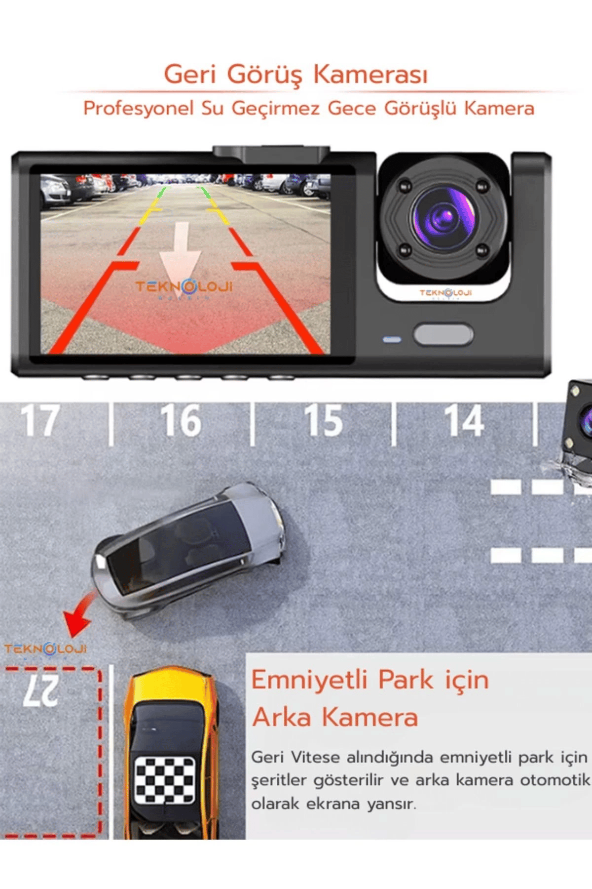 1080P Dash Cam Full Hd Araç içi Kamera Ön Arka ve İç Kayıt 3 Kamera Gece Görüşlü G Sensör Geniş Açı