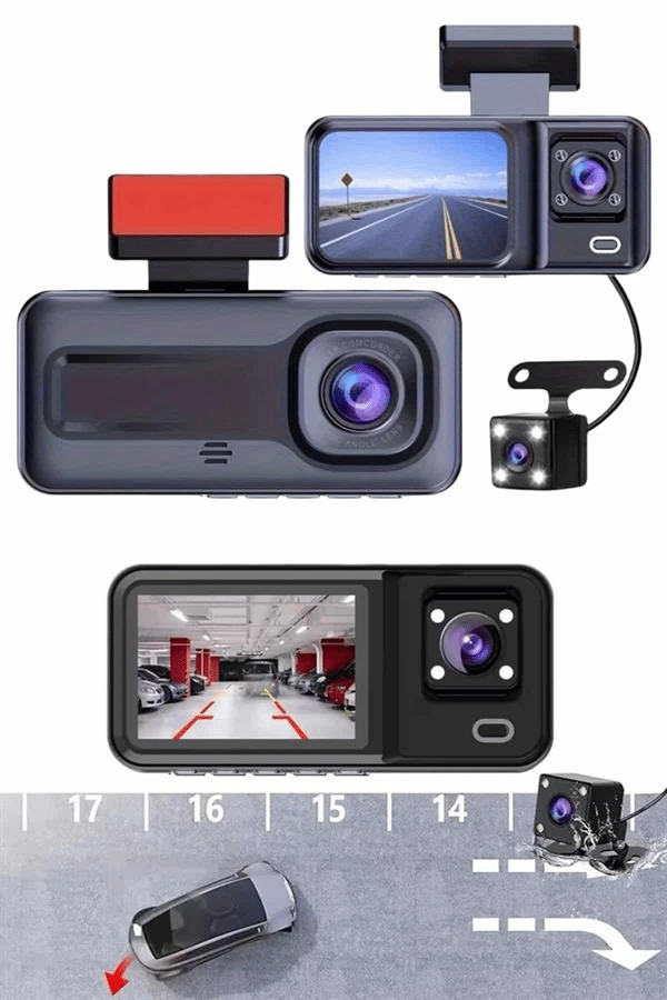 1080p Sürüş Kaydedici 2 İnç Araç Araba Ön İç Arka DVR IPS Ekran