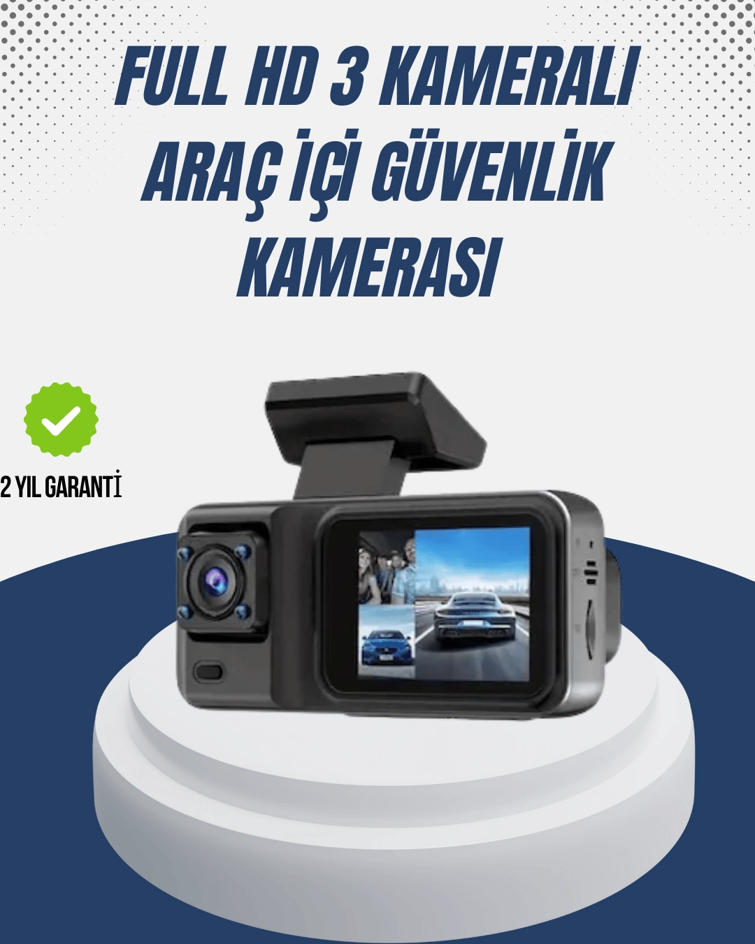 1080P Üç Kameralı Araç Kamerası Wi-Fi Destekli Park Modu ve G-Sensörlü