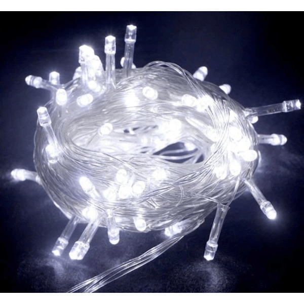 10m 100 Led Boncuk Lamba Beyaz Işık Şeffaf Kablo