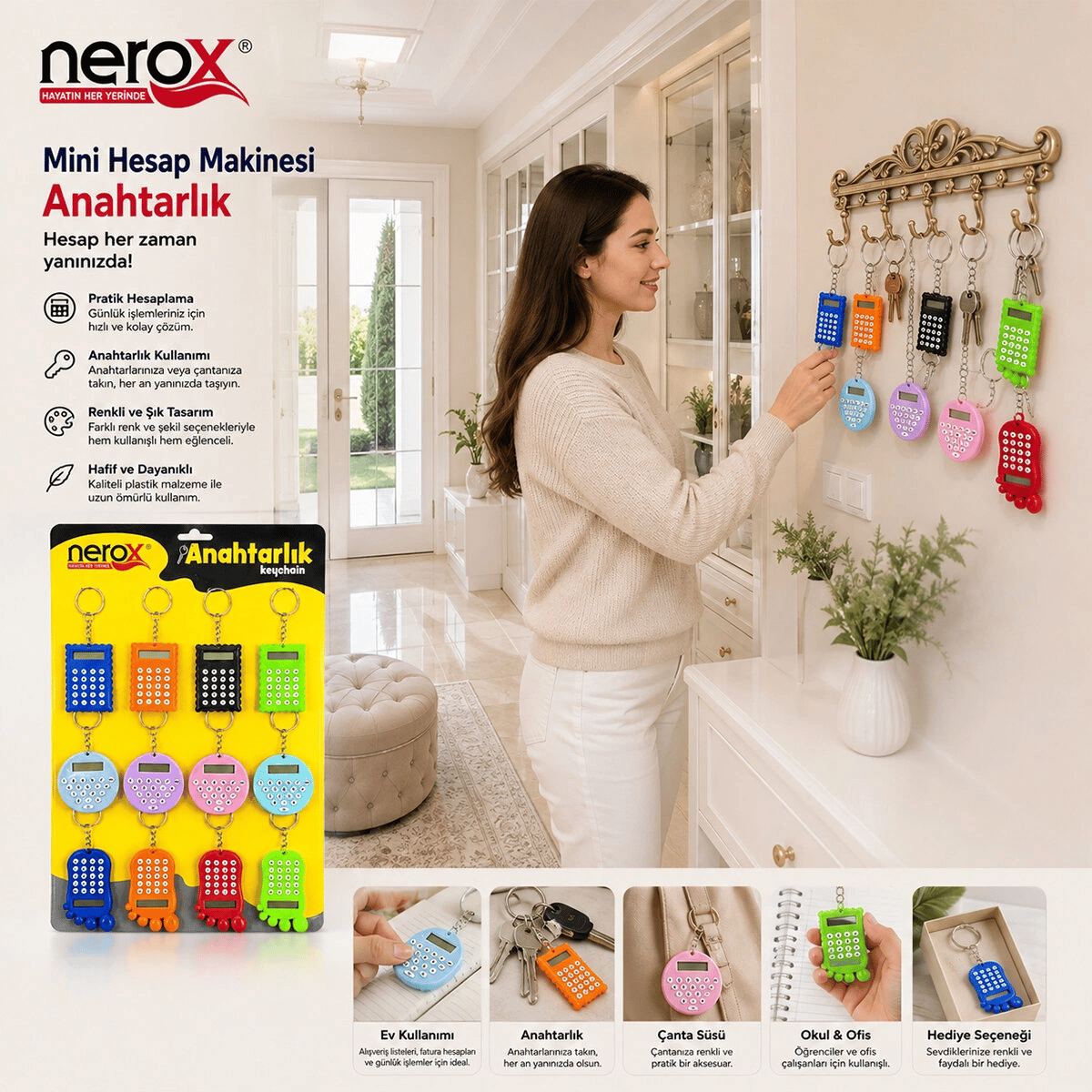 12 Adet Hesap Mak. Anahtarlık Renkli Plastik Nrx-4089 Bx40