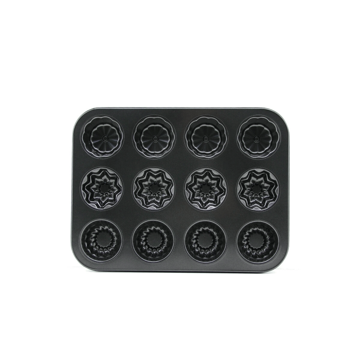12 Gözlü Metal - Siyah Şekilli Muffin - Kek Kalıp Bx40