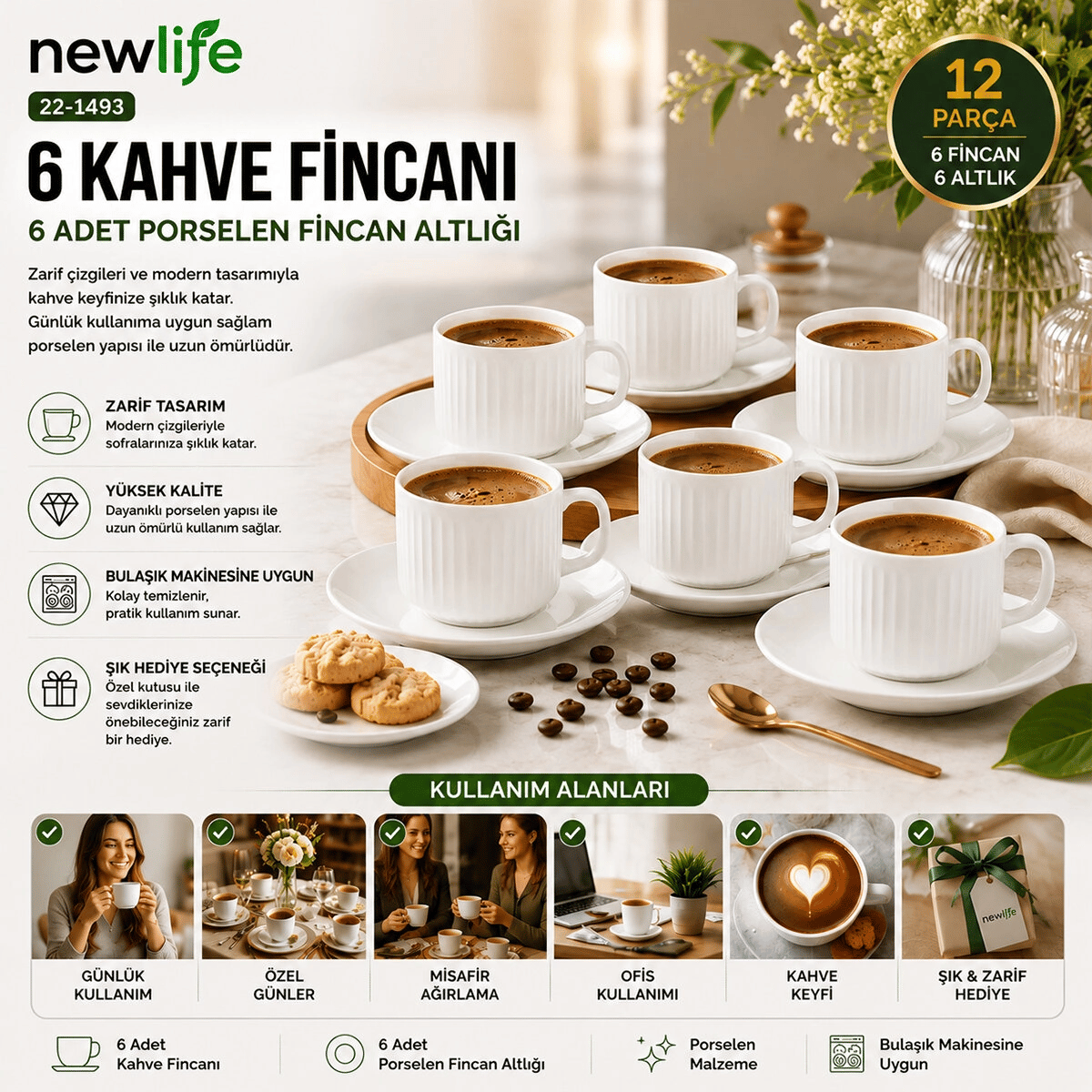 12 Parça  Porselen Kahve Fincanı Bx40