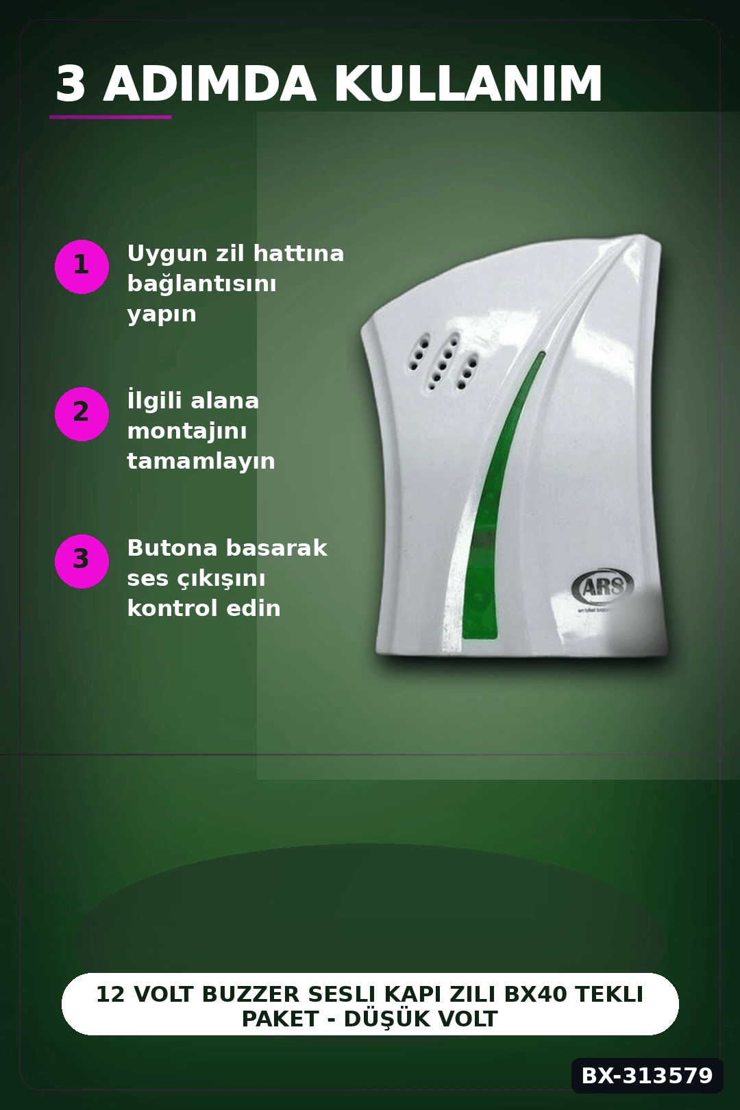 12 Volt Buzzer Sesli Kapı Zili Bx40 Tekli Paket - Düşük Voltajlı Kapı Zili BX-313579