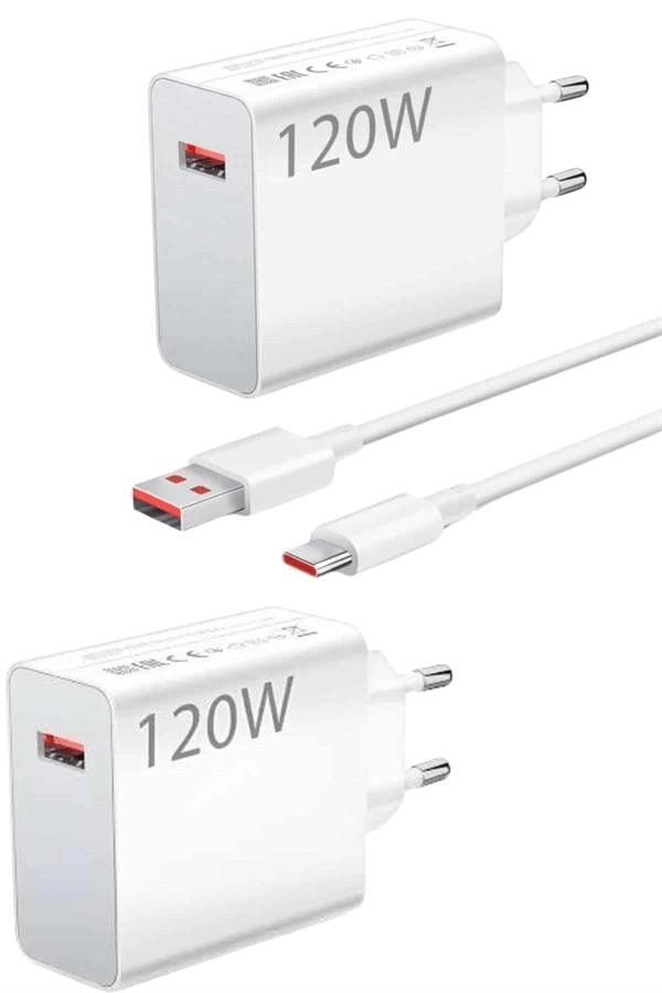 120 Watt Turbo Hızlı Şarj Aleti Seti Hızlı Şarj Adaptörü Beyaz