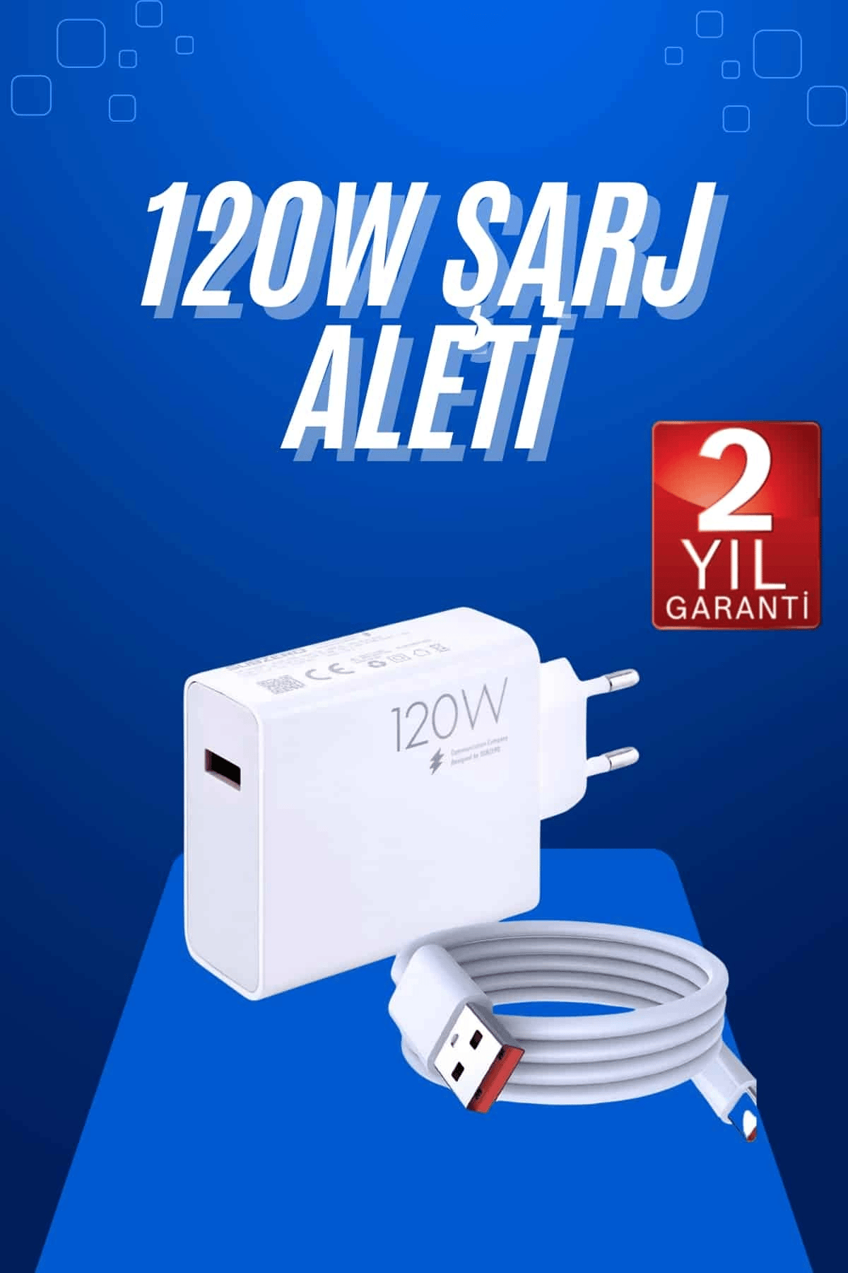 120 Watt Turbo Hızlı Şarj Aleti Seti Hızlı Şarj Adaptörü Beyaz