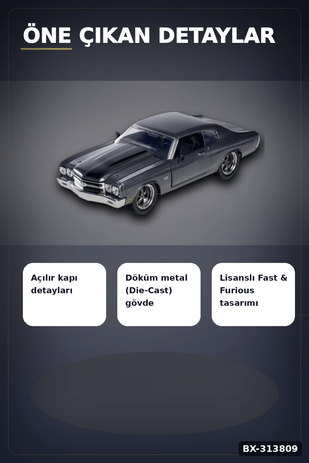 1:24 Metal Die-Cast 1970 Chevelle SS Araba - Açılır Kapı Kaput Bagaj, Lisanslı 19 cm BX-313809