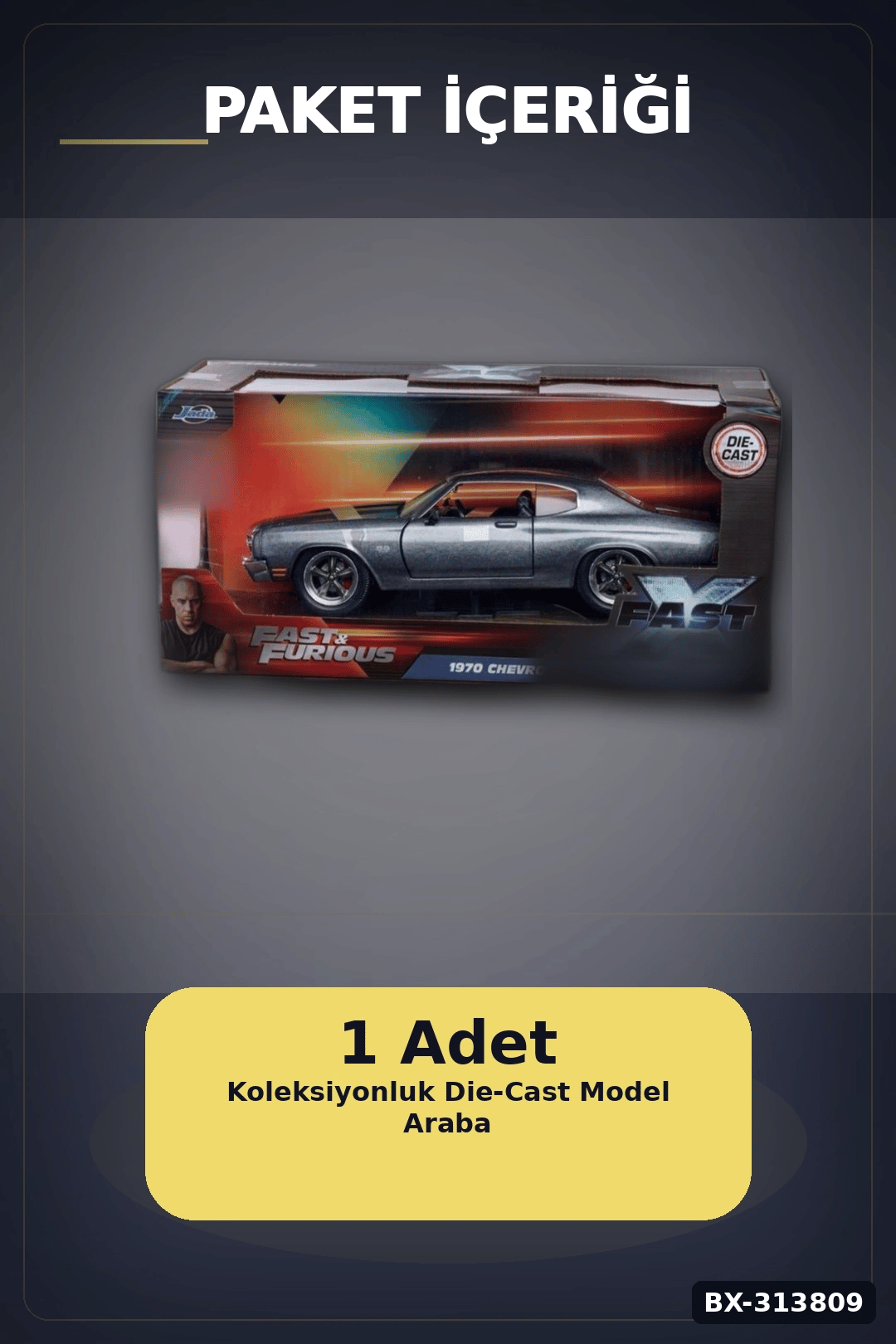 1:24 Metal Die-Cast 1970 Chevelle SS Araba - Açılır Kapı Kaput Bagaj, Lisanslı 19 cm BX-313809