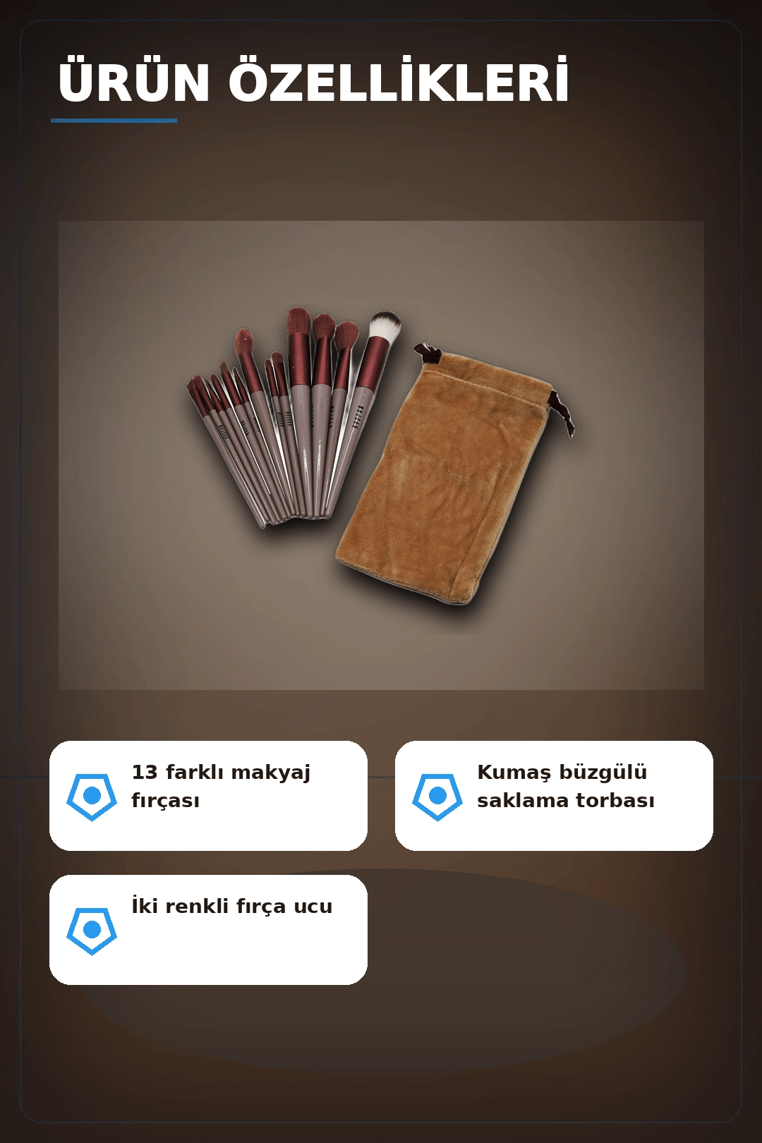 13 Parça Eflatun Kadife Torbalı Makyaj Fırça Seti Bx40 Seyahat Çantası Hediyelik BX-313446