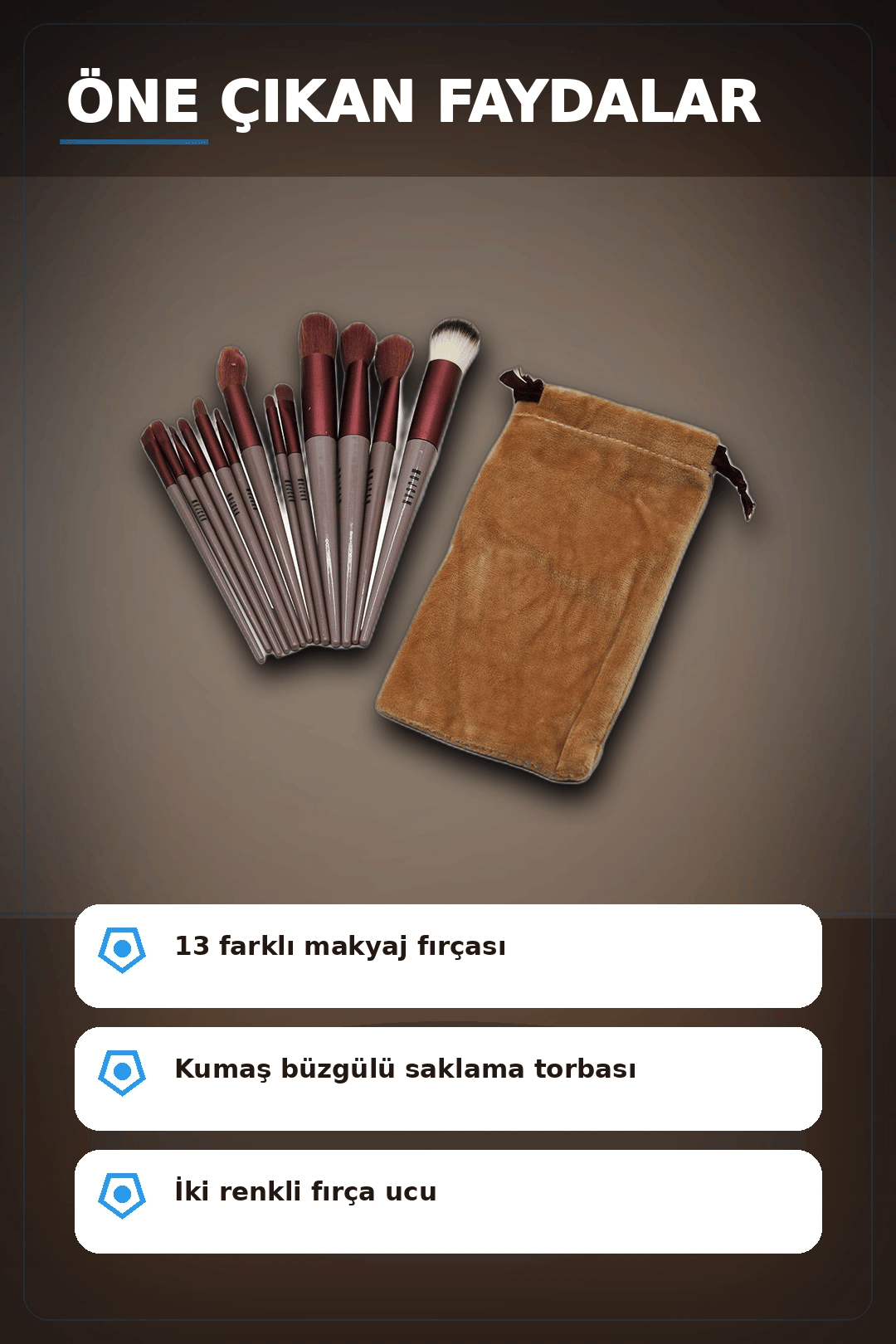 13 Parça Eflatun Kadife Torbalı Makyaj Fırça Seti Bx40 Seyahat Çantası Hediyelik BX-313446