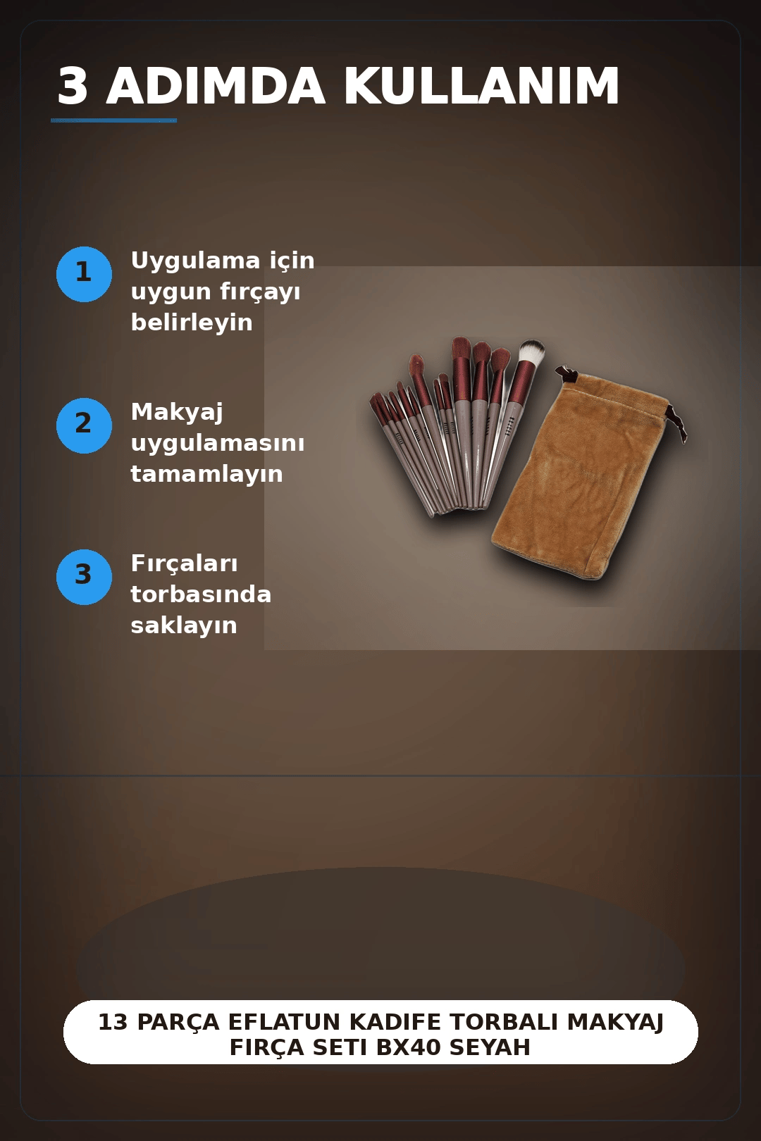 13 Parça Eflatun Kadife Torbalı Makyaj Fırça Seti Bx40 Seyahat Çantası Hediyelik BX-313446
