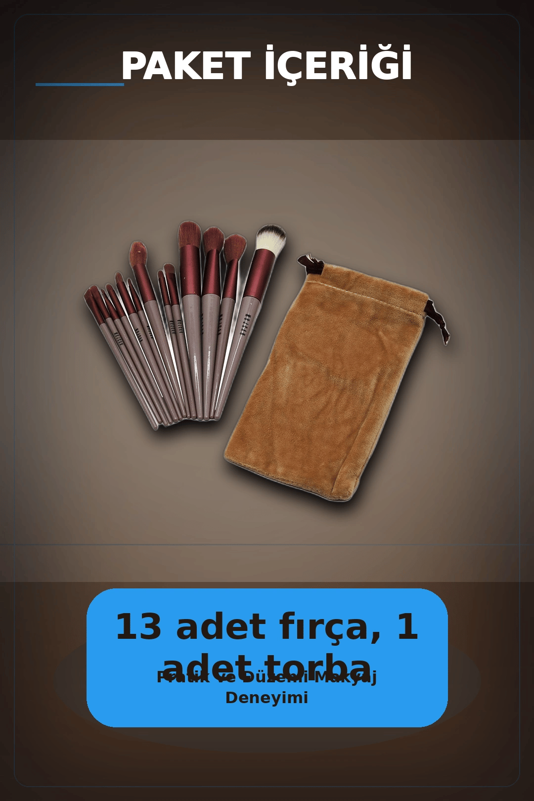 13 Parça Eflatun Kadife Torbalı Makyaj Fırça Seti Bx40 Seyahat Çantası Hediyelik BX-313446