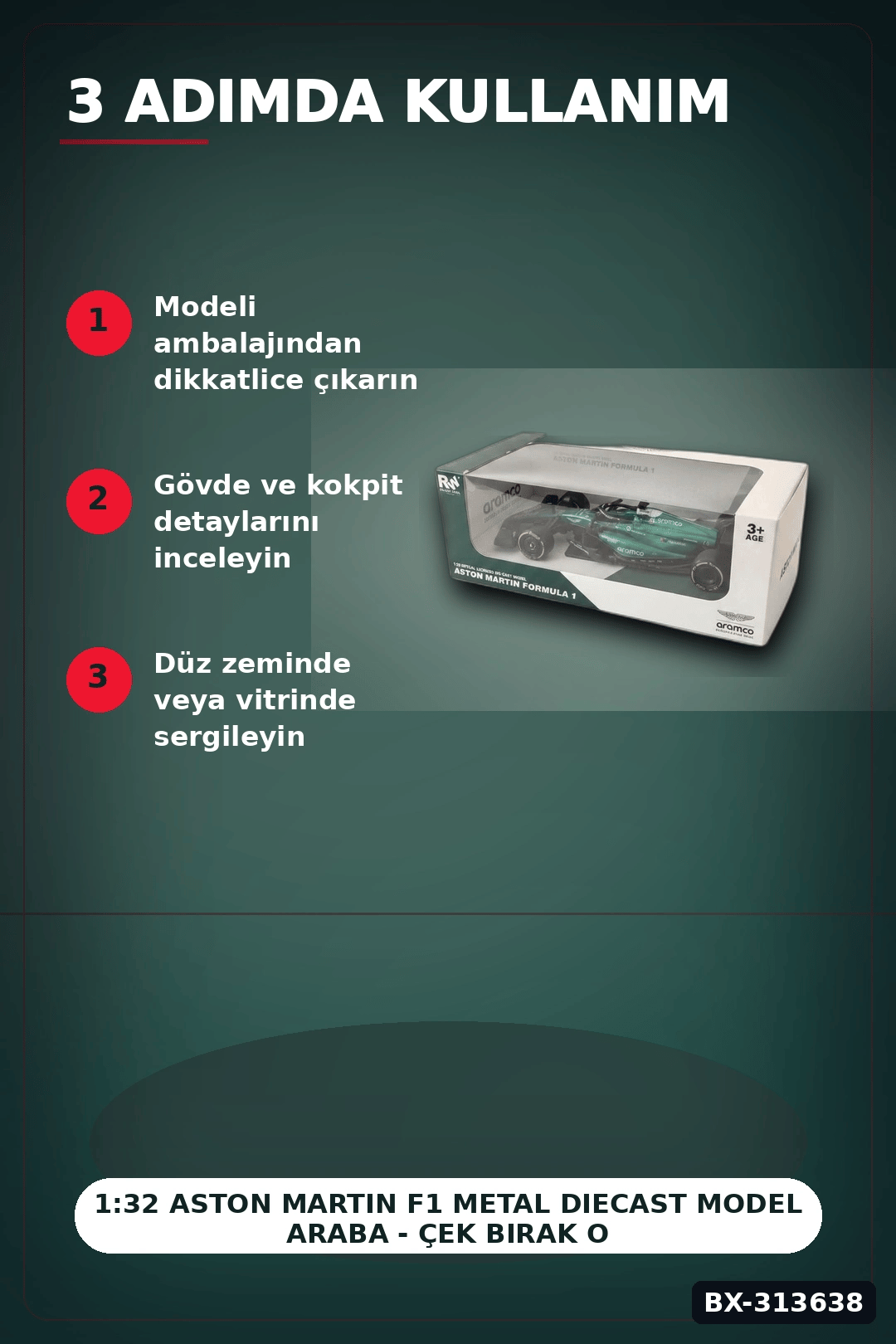 1:32 Aston Martin F1 Metal Diecast Model Araba - Çek Bırak Oyuncak, Koleksiyon BX-313638