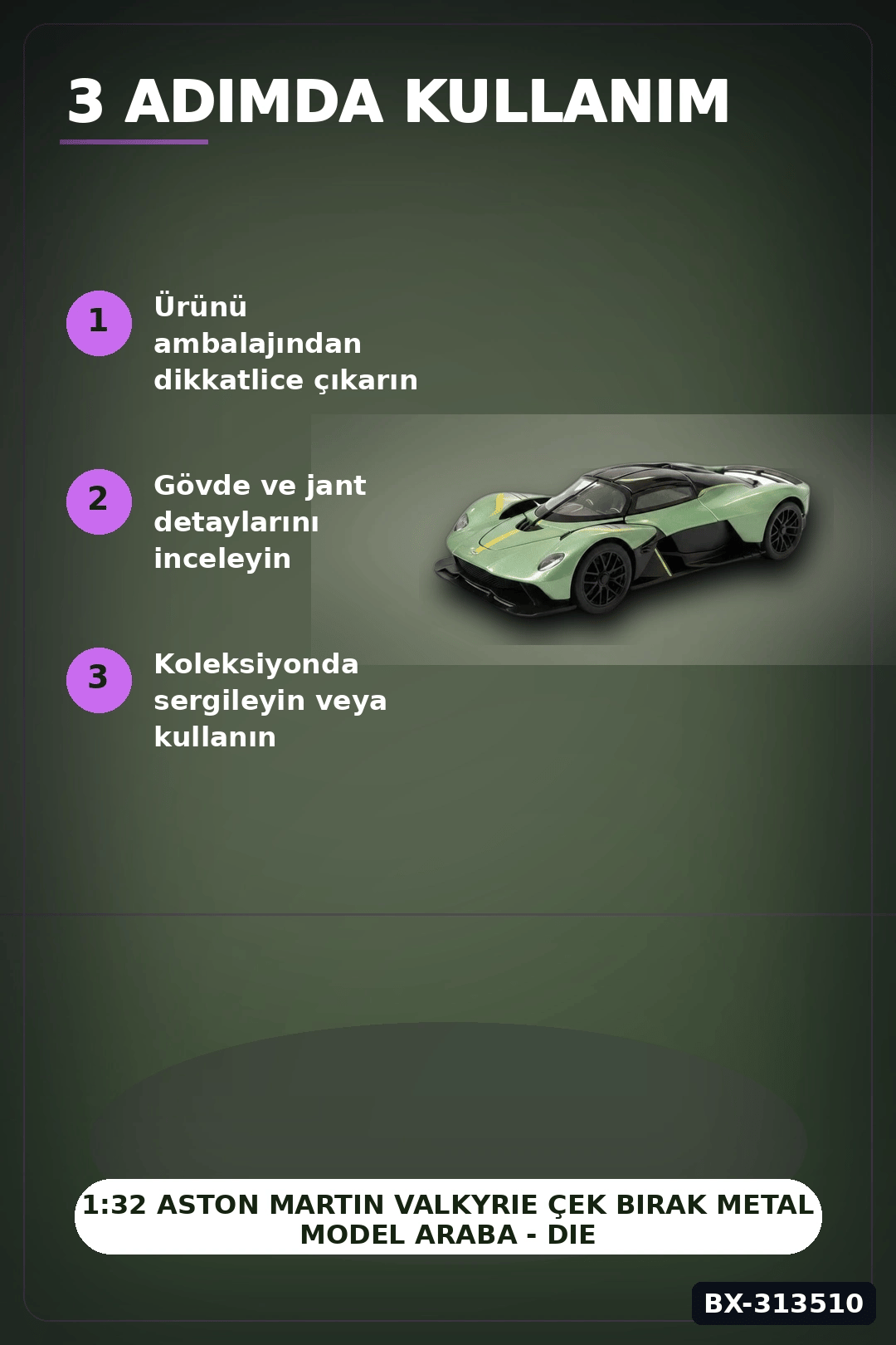 1:32 Aston Martin Valkyrie Çek Bırak Metal Model Araba - Diecast Oyuncak BX-313510