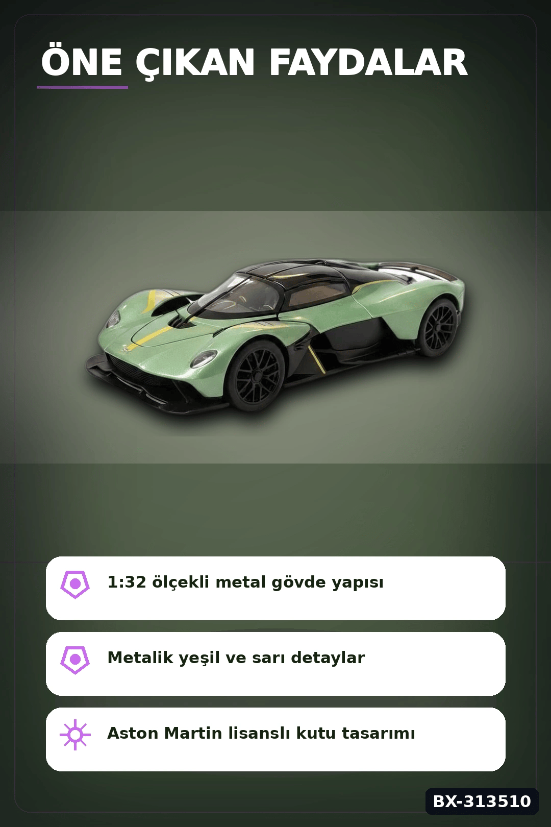 1:32 Aston Martin Valkyrie Çek Bırak Metal Model Araba - Diecast Oyuncak BX-313510