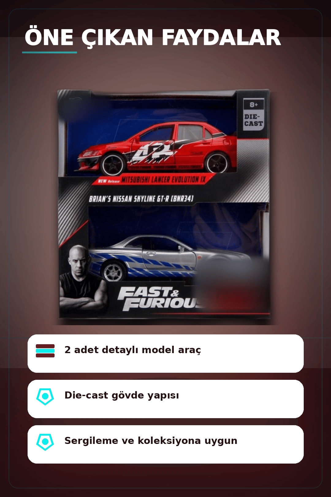 1:32 Diecast Metal 13 cm Araba Modeli - 2006 Mitsubishi Lancer IX ve Nissan Skyline GTR BX-313395