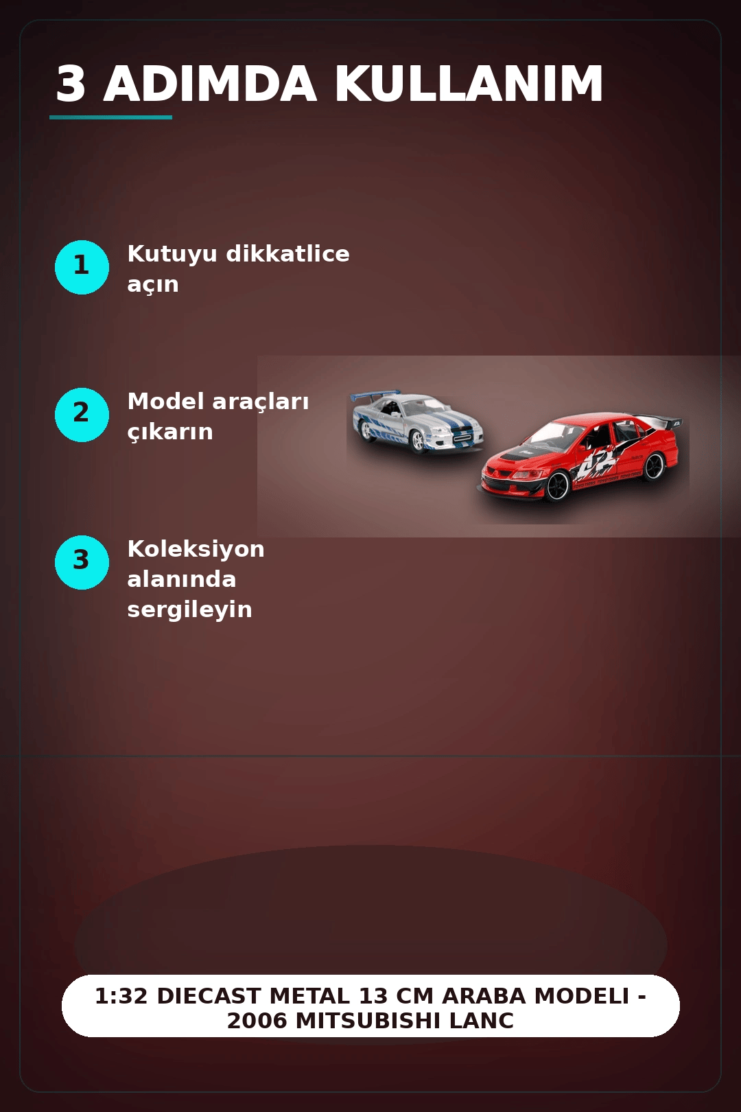 1:32 Diecast Metal 13 cm Araba Modeli - 2006 Mitsubishi Lancer IX ve Nissan Skyline GTR BX-313395