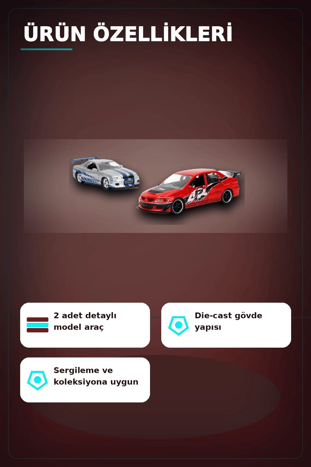 1:32 Diecast Metal 13 cm Araba Modeli - 2006 Mitsubishi Lancer IX ve Nissan Skyline GTR BX-313395