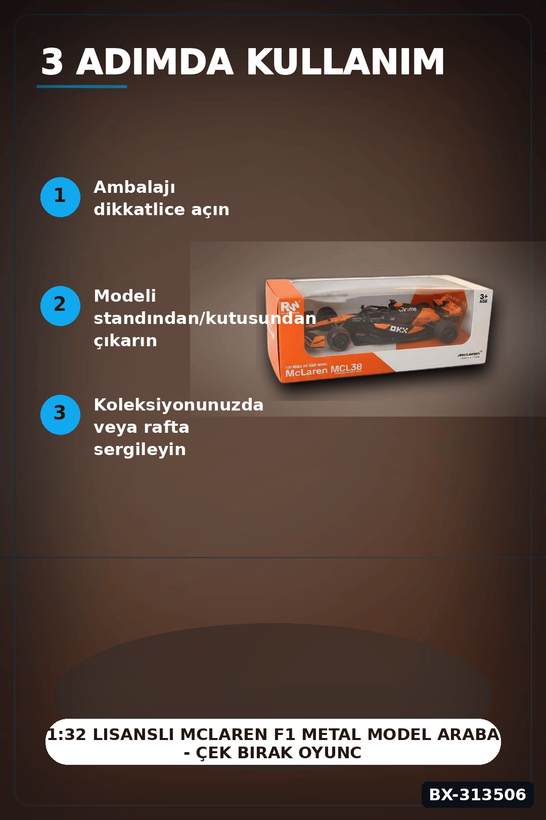 1:32 Lisanslı McLaren F1 Metal Model Araba - Çek Bırak Oyuncak, Hediye BX-313506