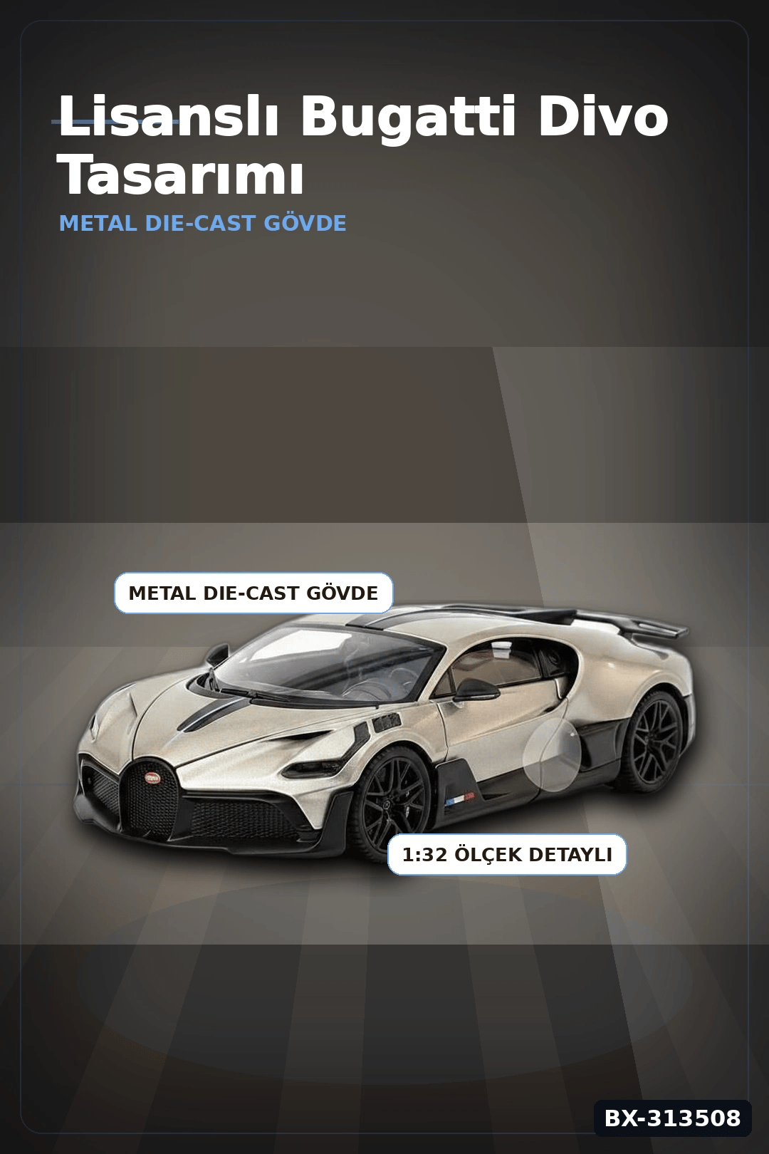 1:32 Ölçek Bugatti Divo Metal Diecast Model Araba - Çek Bırak Özellikli, Lisanslı BX-313508