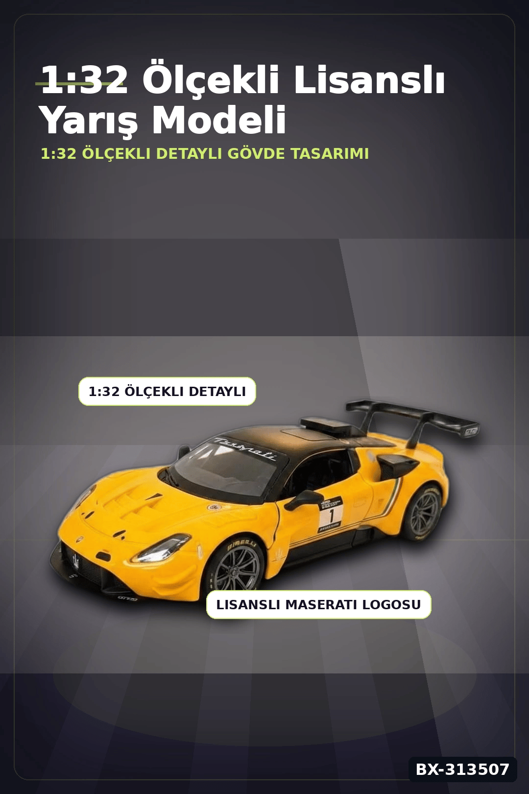 1:32 Ölçekli Maserati GT2 Çek Bırak Araba - Lisanslı Model, 1 Adet Oyuncak Araba BX-313507