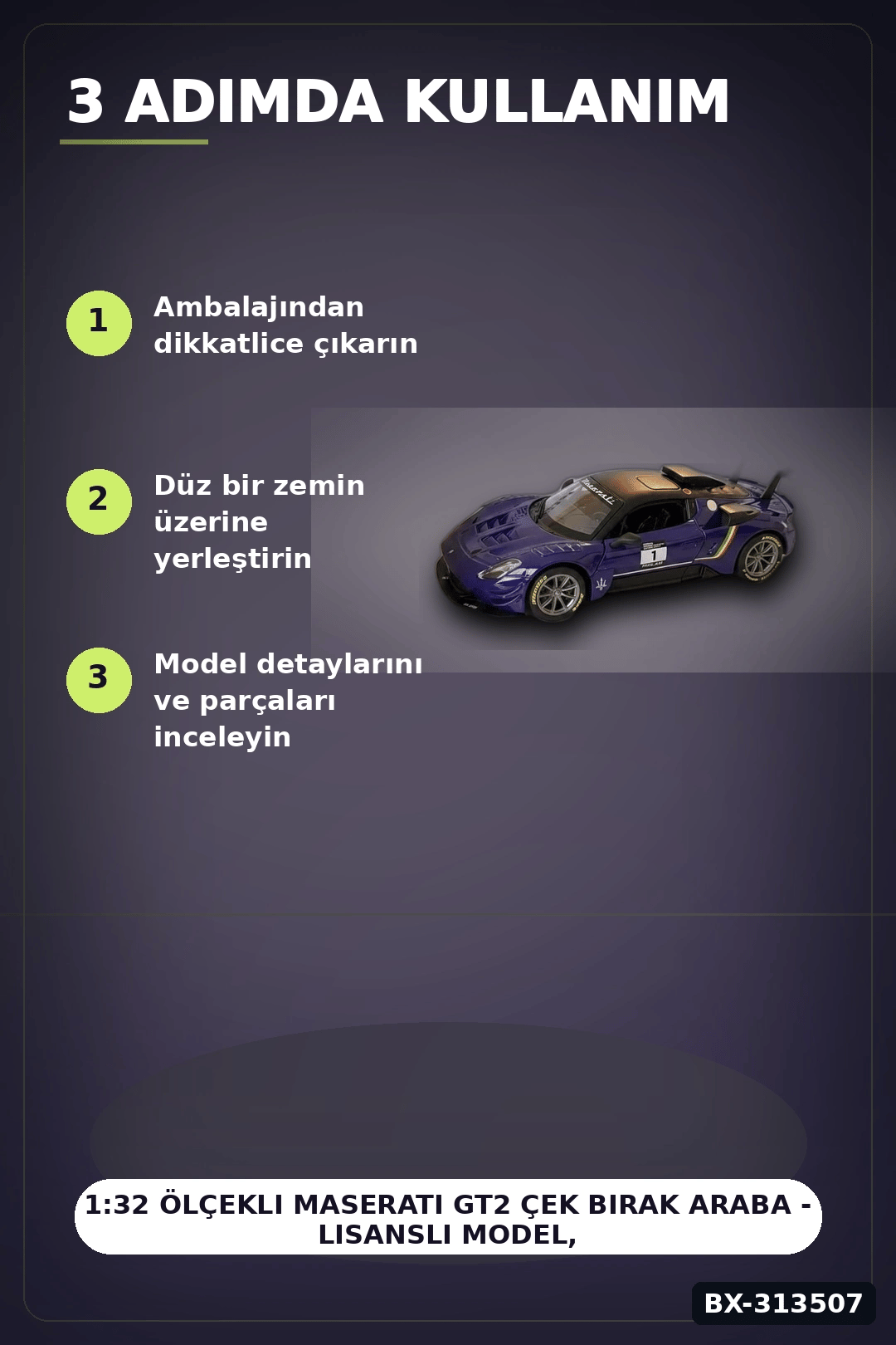 1:32 Ölçekli Maserati GT2 Çek Bırak Araba - Lisanslı Model, 1 Adet Oyuncak Araba BX-313507