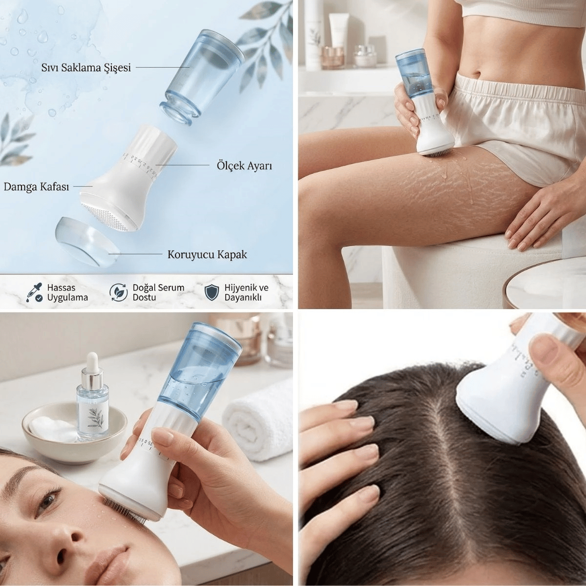 140 İğneli Serum Hazneli Dermaroller – 0-3 Mm Ayarlı Dermaroller Mikro İğneli Saç, Cilt Ve Vücut Bakım Aparatı Bx40
