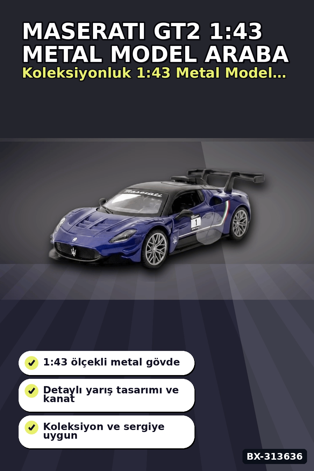 1:43 Lisanslı Metal Maserati GT2 Çek Bırak Model Araba - Koleksiyonluk Oyuncak BX-313636