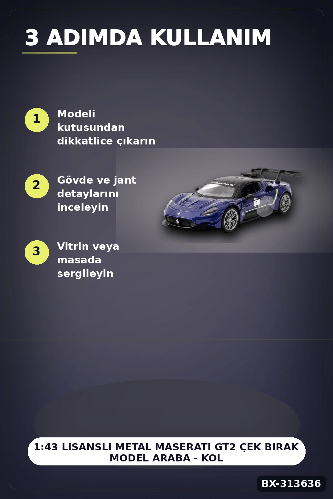 1:43 Lisanslı Metal Maserati GT2 Çek Bırak Model Araba - Koleksiyonluk Oyuncak BX-313636