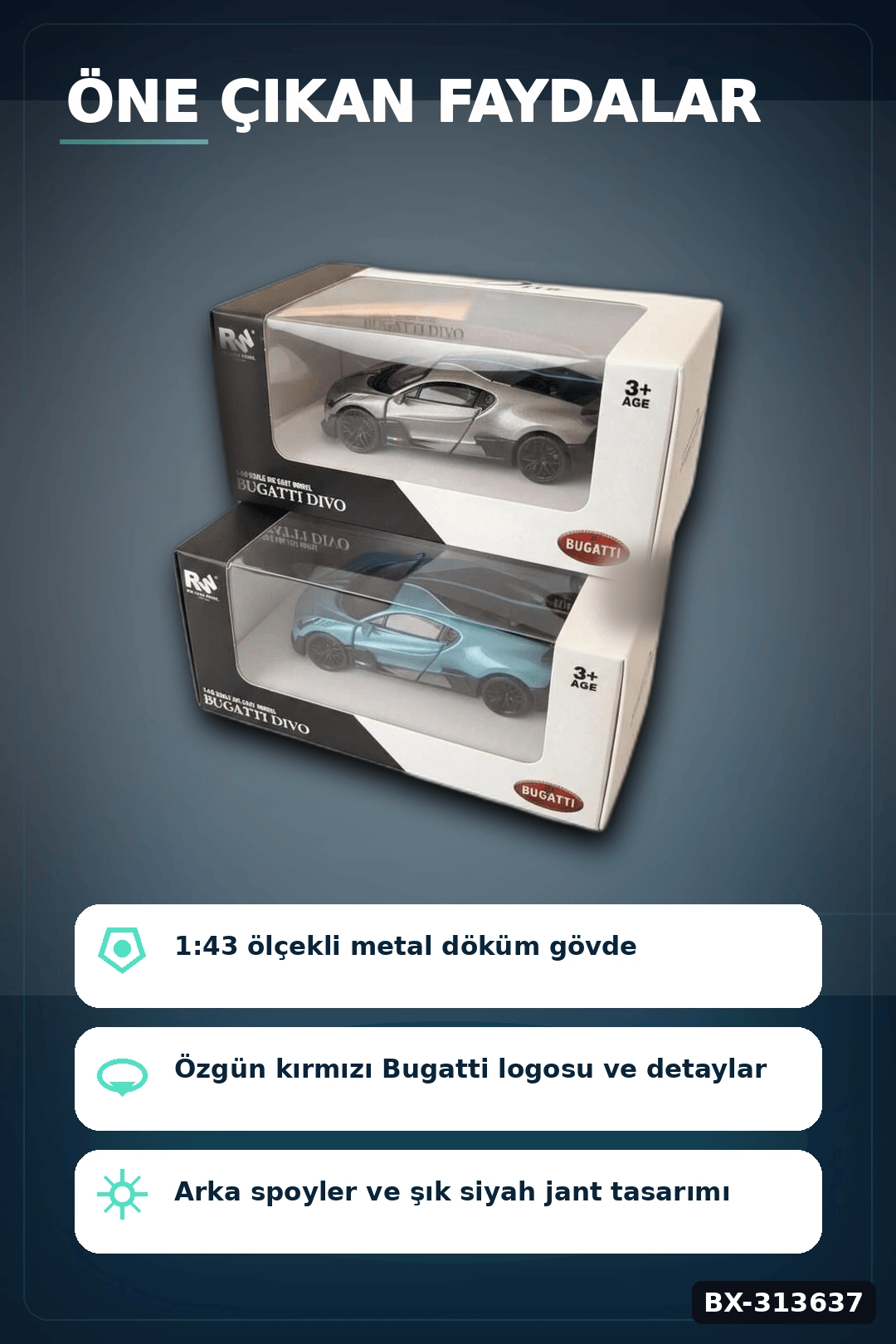 1:43 Ölçekli Bugatti Divo Lisanslı Metal Model Araba - Çek Bırak Oyuncak BX-313637