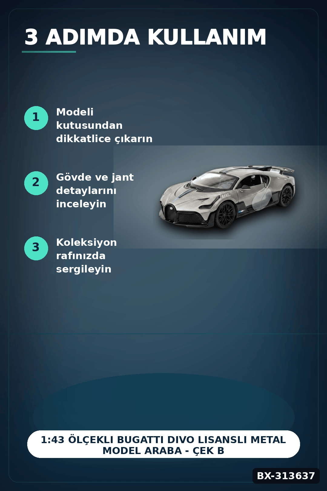 1:43 Ölçekli Bugatti Divo Lisanslı Metal Model Araba - Çek Bırak Oyuncak BX-313637