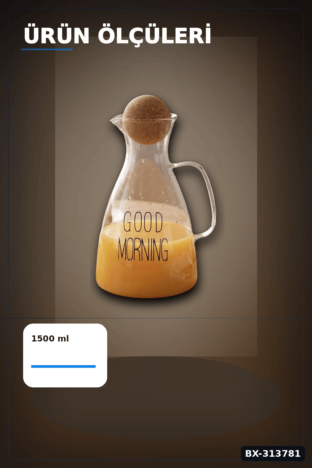 1500 Ml Yuvarlak Mantar Kapaklı Cam Sürahi - Good Morning Yazılı - Bulaşık Makinesi Uyumlu BX-313781