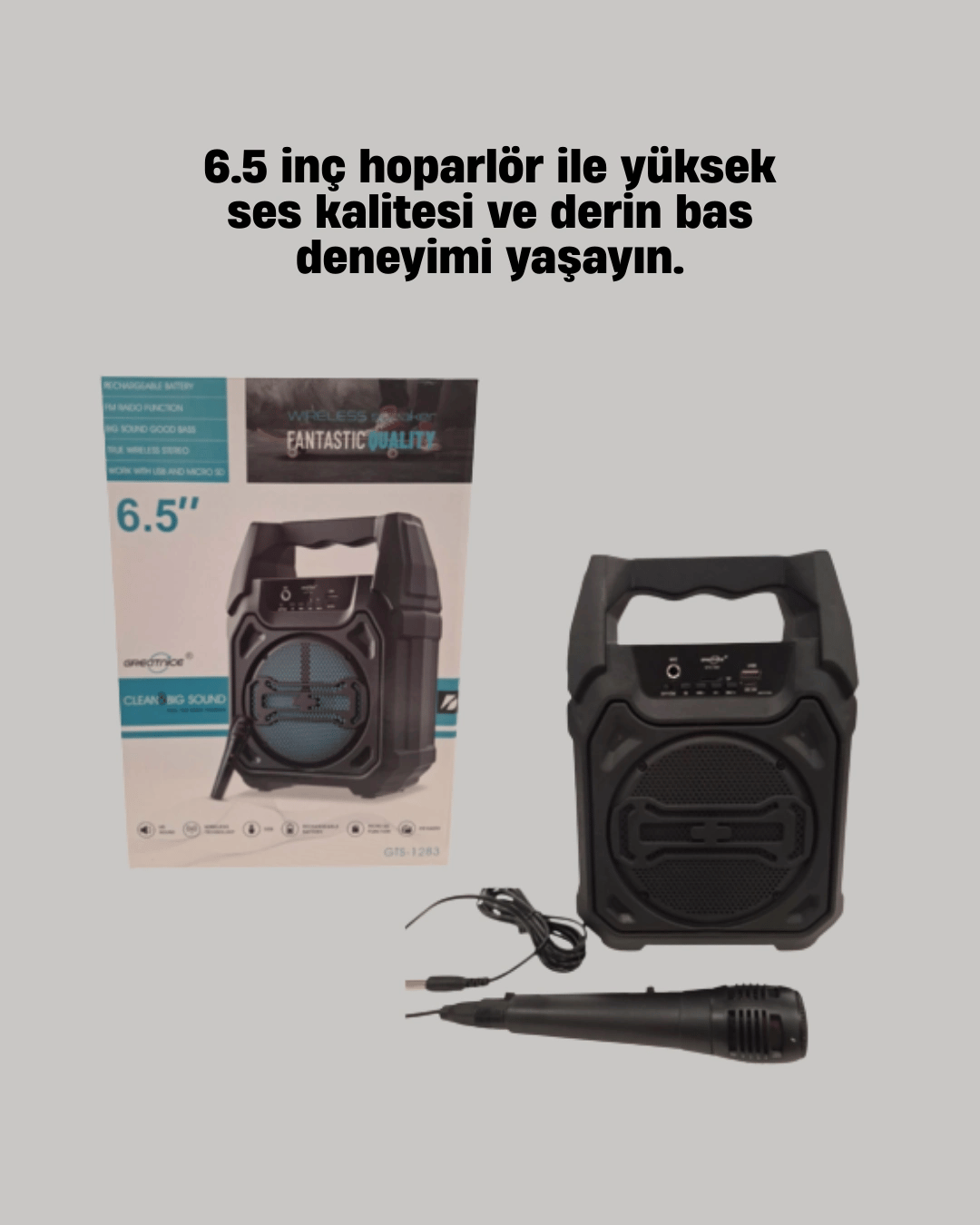 15W Güçlü Ses Çıkışlı Bluetooth Hoparlör FM Radyo ve Mikrofon Destekli
