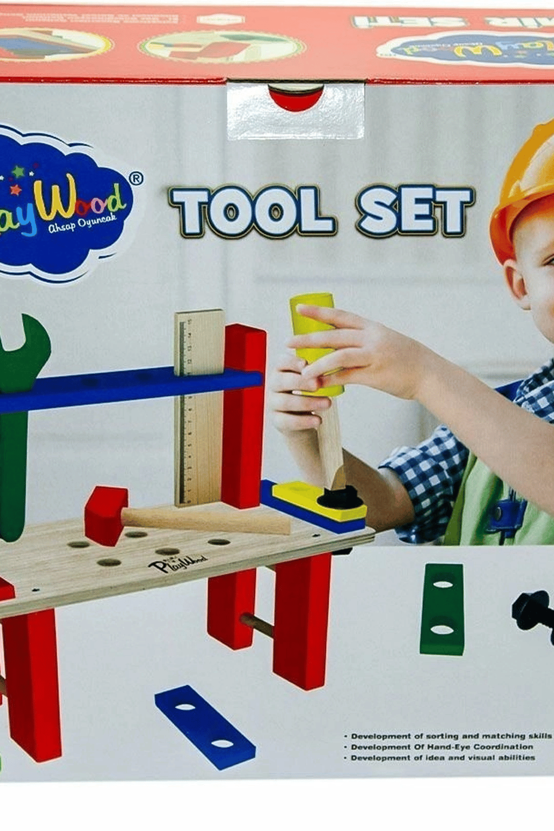 16 Parça Renkli Ahşap Tamir Seti Kutusu 31.5x14x29 cm Çocuk Eğitici Oyuncak BX-313647